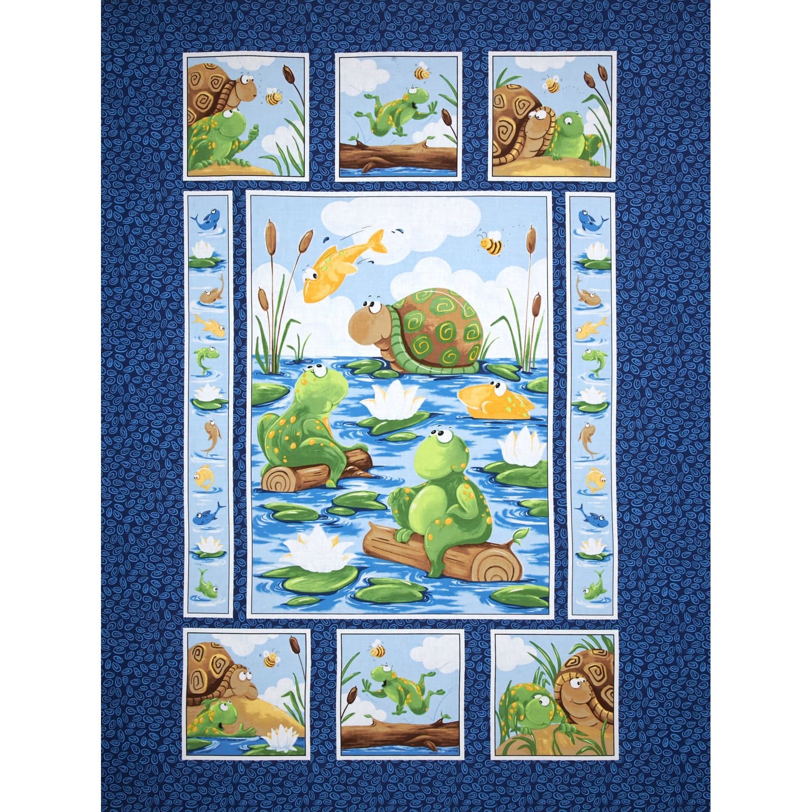 Susybee Navy Paul & Sheldon Gone Fishing 36in Panel Fabric