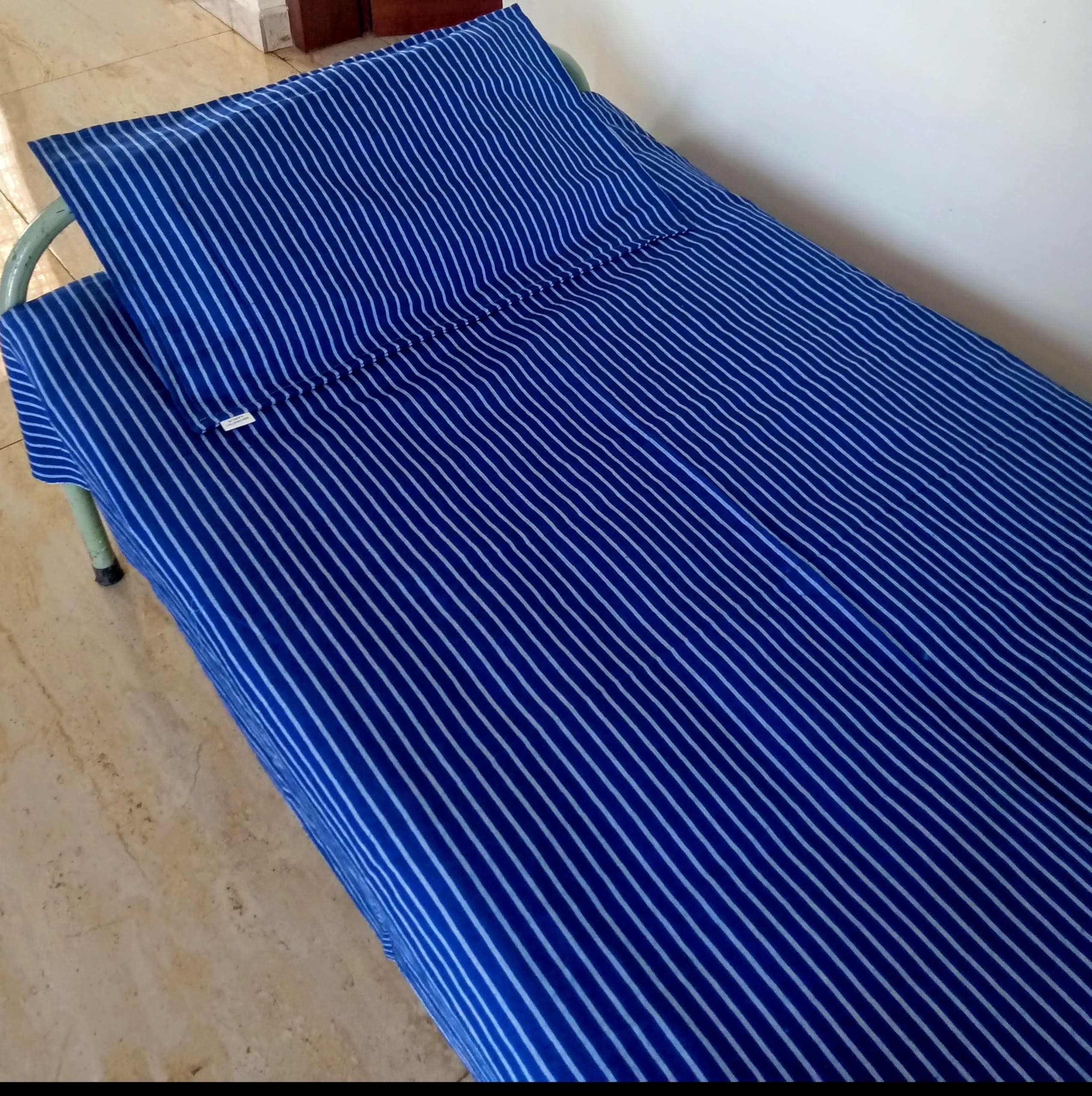 Ten Tex Hospital Cotton Feel Bedsheet with Pillow Cover(Blue Striped,60x90 INCHS)