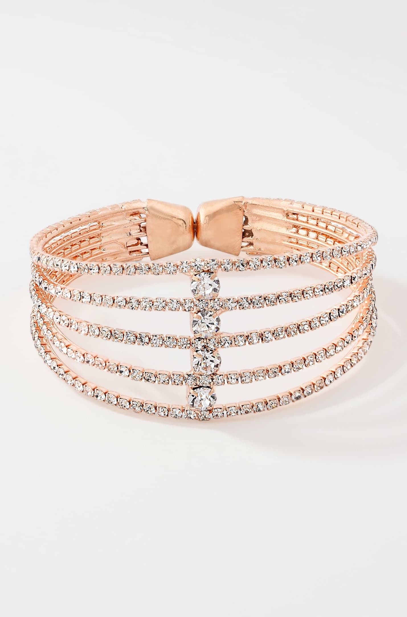 Rose Gold Tone Dazzling Austrian Diamonds Embellished Party Bling Cuff Bracelet For Women-ZPFK12103