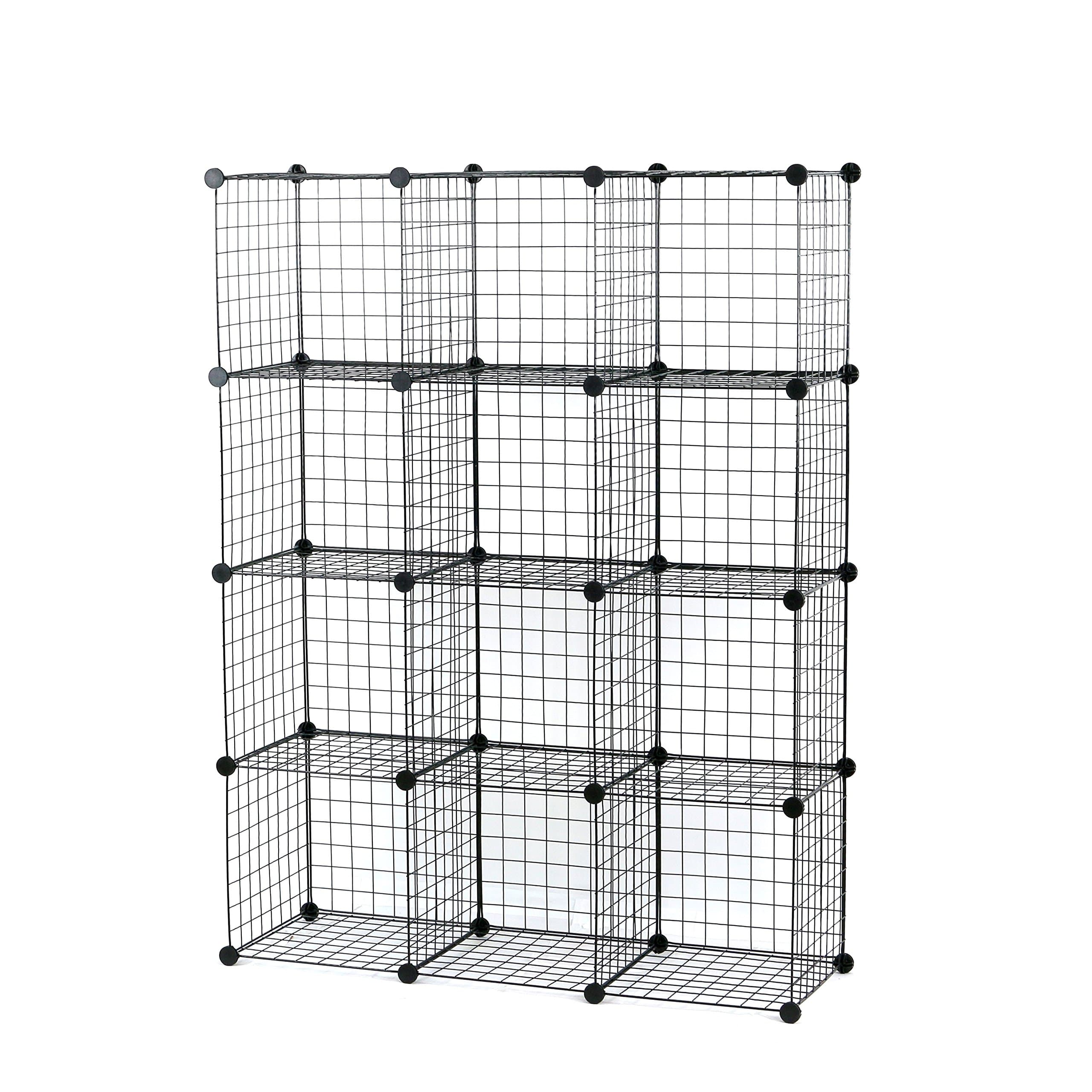 UNICOO® 14x14 Inch Multi Use DIY Bookcase & Shelf | Closet Organizers and Storage Cabinet - 12 Cube Wire Grid Organizer, Wardrobe Closet Organizer, Storage Shelves for Bedroom (12-Black Wire)