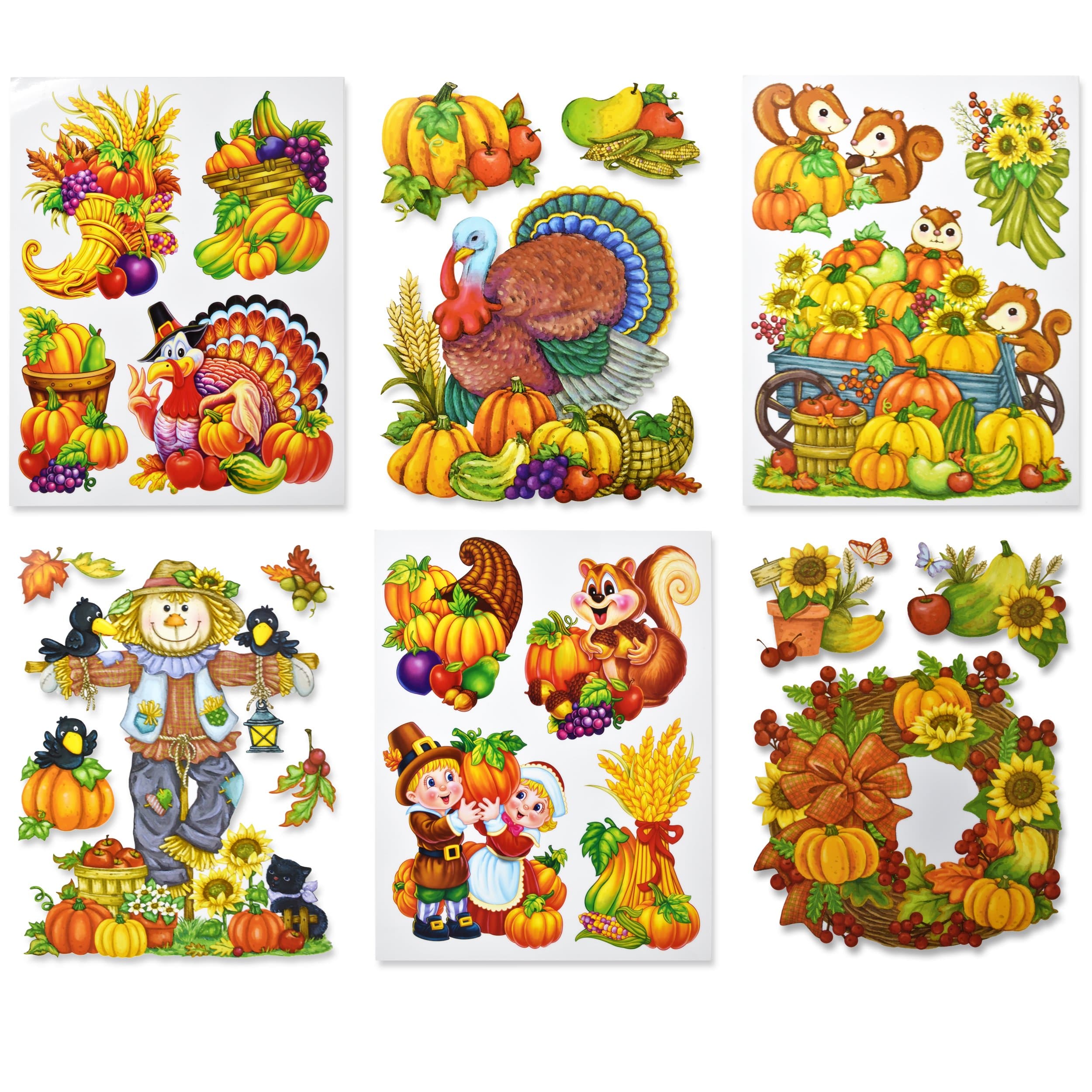 Gift Boutique Thanksgiving Window Cling Decorations, Pack of 6 Fall Autumn Harvest Party Decor
