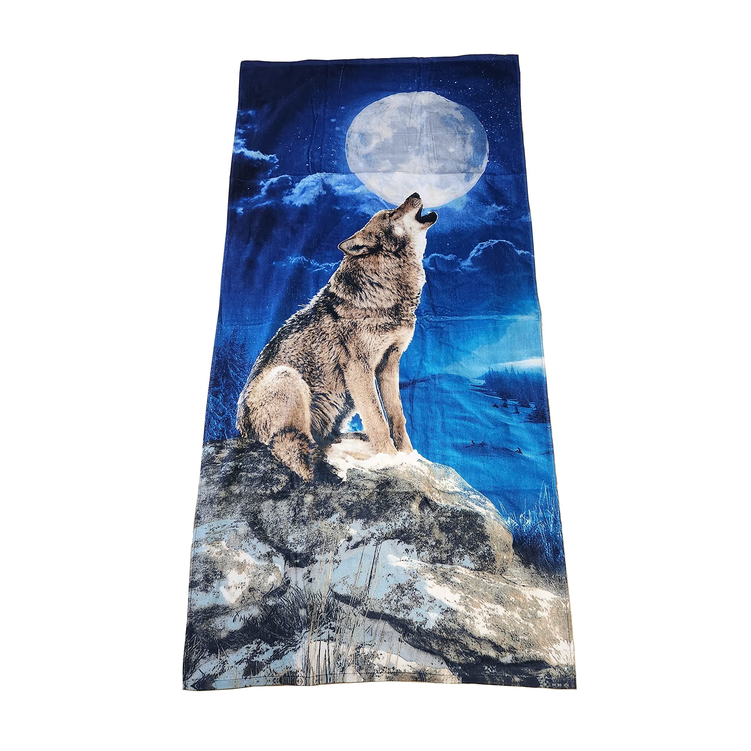 Full Moon Night Wolf 30x60 Cotton Velour Beach Towel