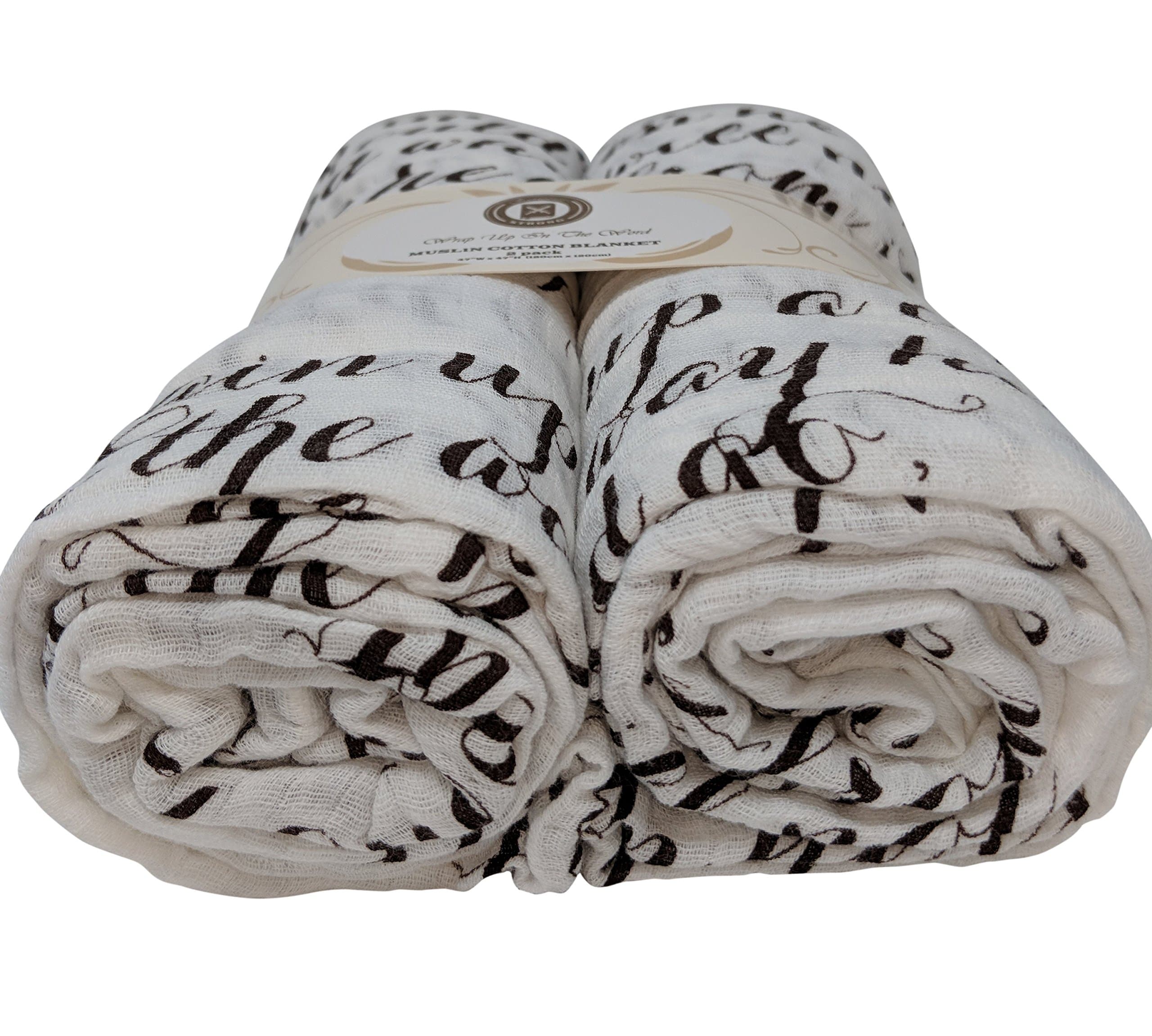 Proverbs Scripture Swaddle Blanket Gift Set, Train A Child Up in The Way He Should Go, Ultra-Soft 100% Cotton Muslin Receiving Blankets, Extra Large, 2 Pack (Brown)