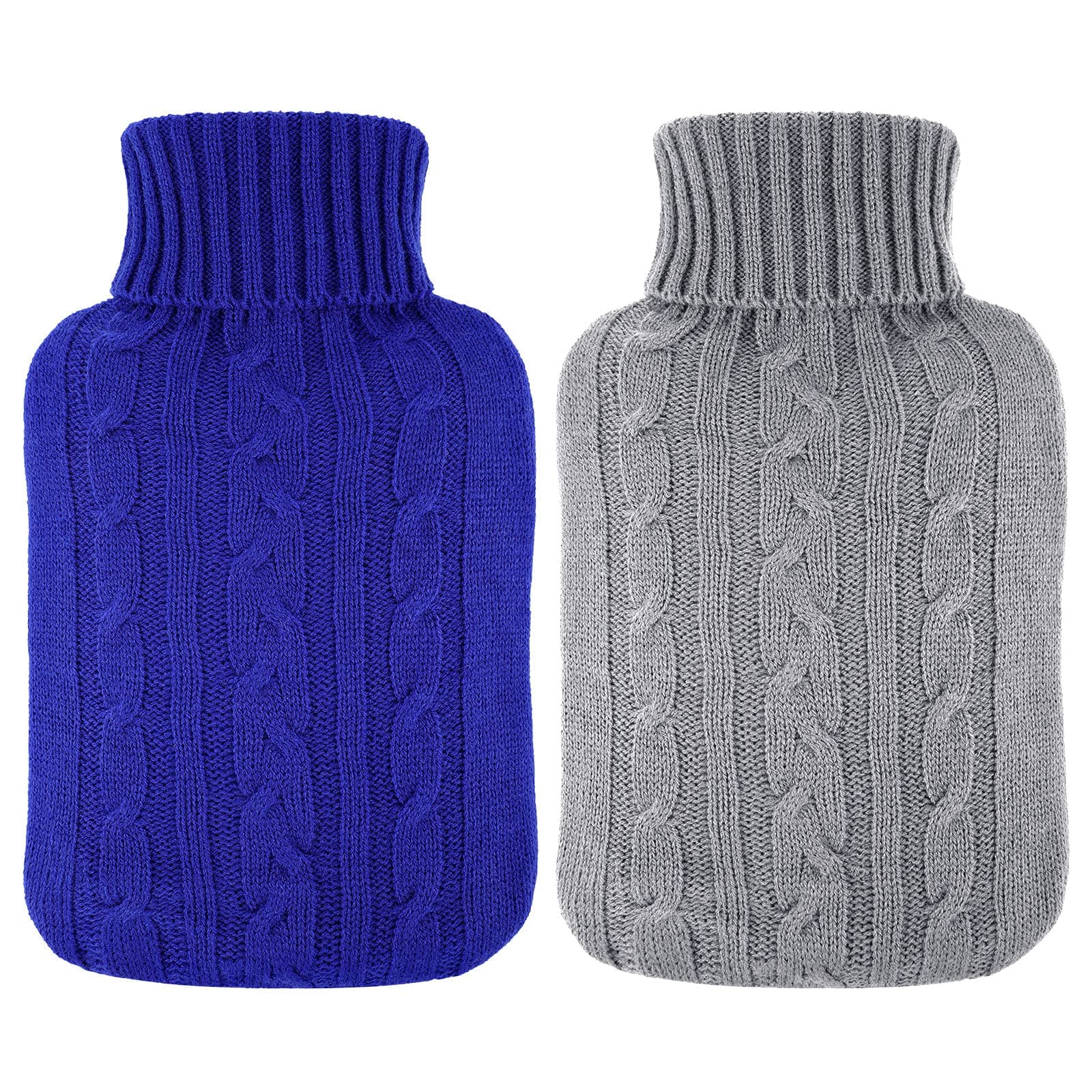 2 Pieces Hot Water Bottle Cover Soft Cover Only Knitted Hot Water Bottle Sweater for Winter Compress and Cold Therapy, Menstrual Cramps, Neck, Shoulder Pain Relief(RoyalBlue, Grey)
