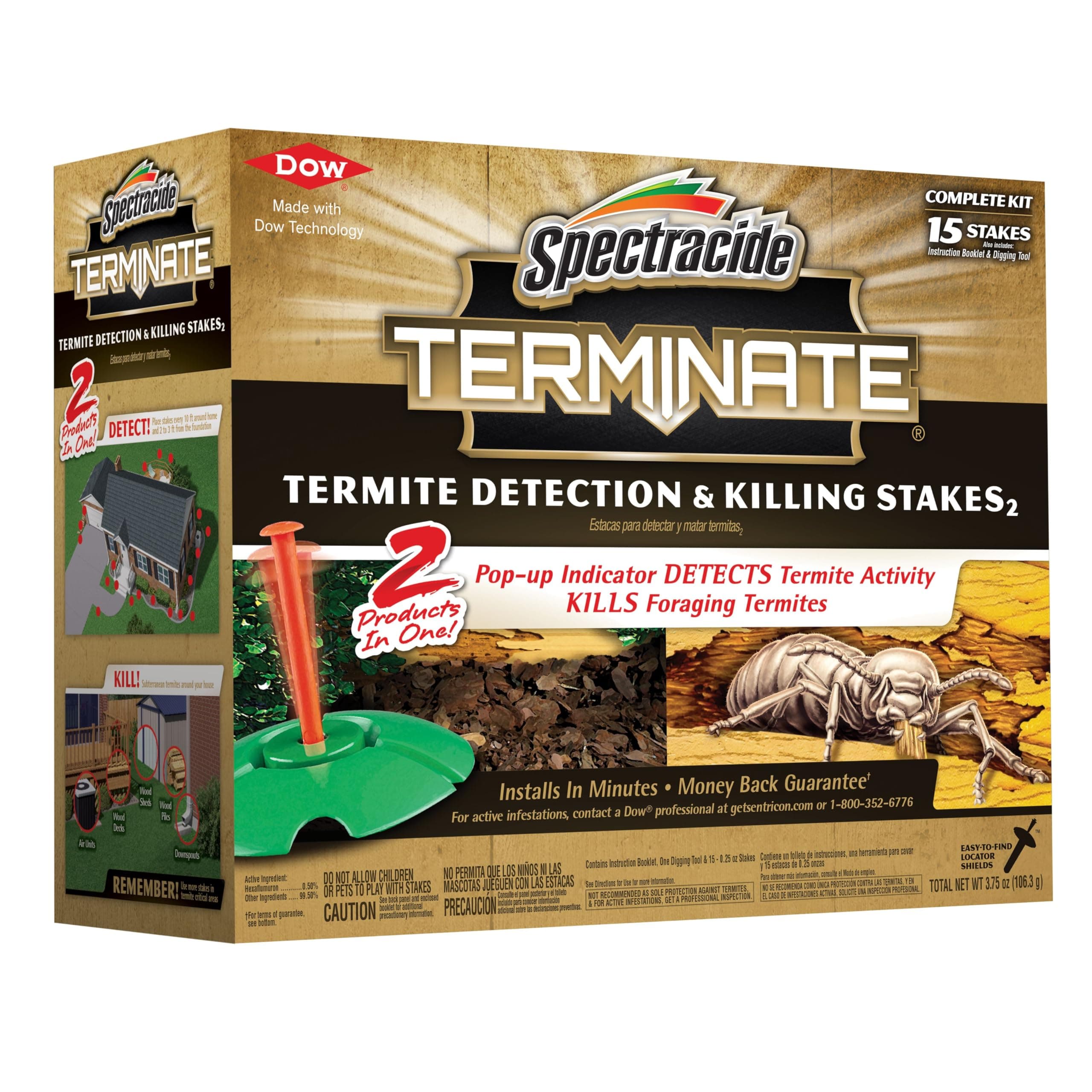 Terminate Termite Detection & Killing Stakes, Kills Foraging Termites, Detects Termite Activity, 15 Count, 6 Pack