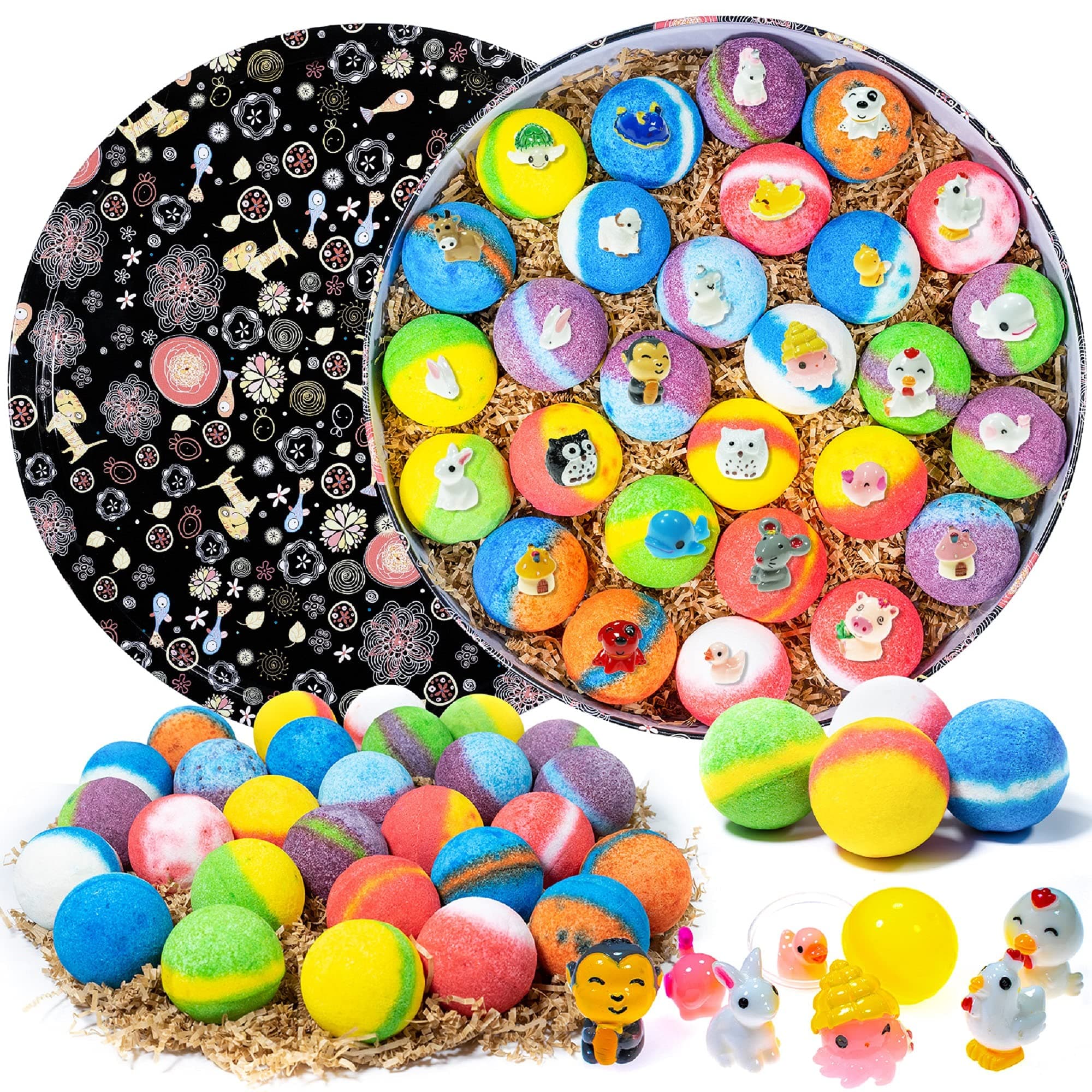 Bath Bombs for Kids, 28 Bath Bombs with Toy Inside, Gentle and Kid Safe Bubble Bath Fizzies, Birthday or Easter Gift for Girls and Boys