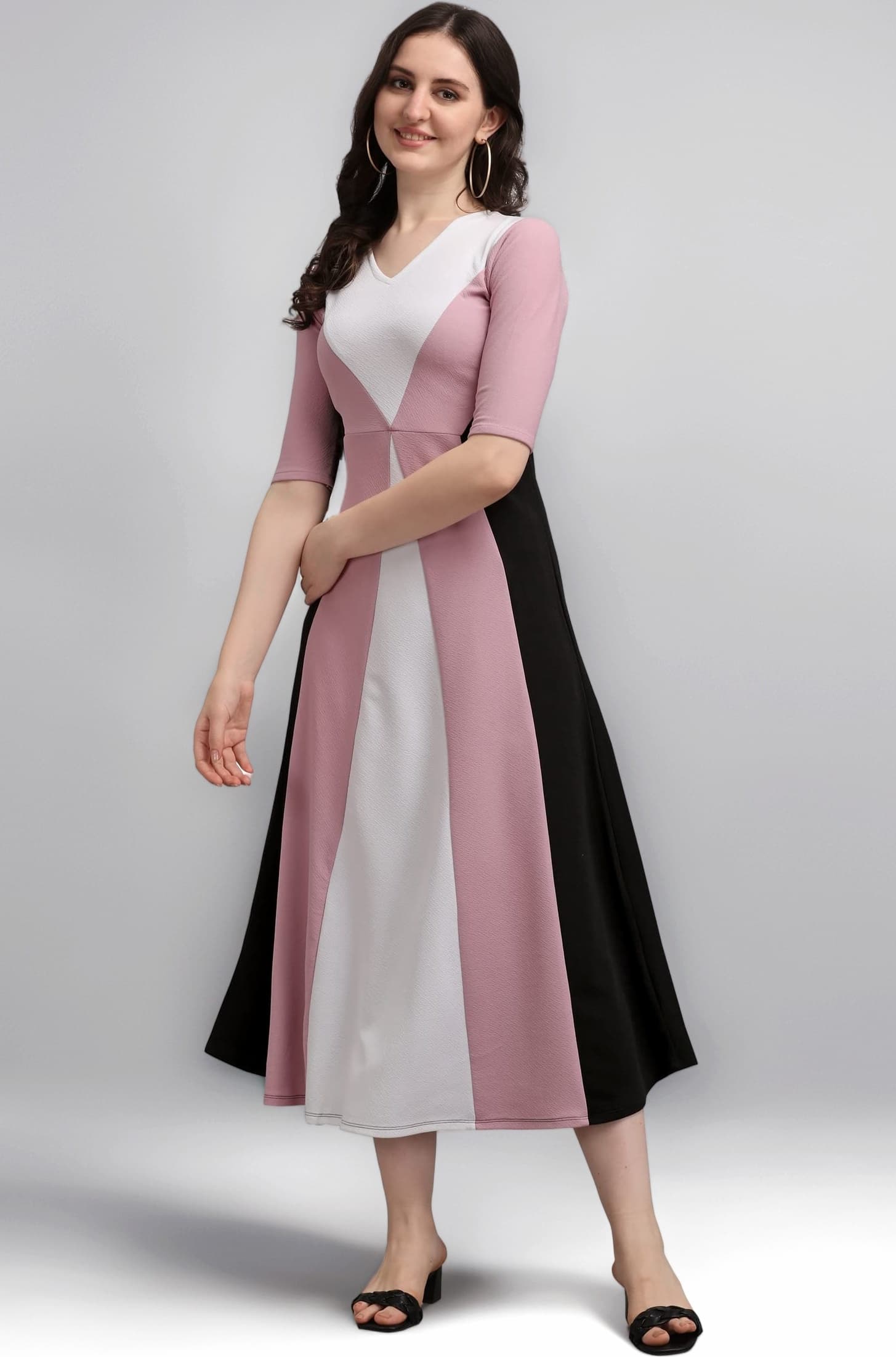 Women's Geometric Half Sleeve Maxi Dress