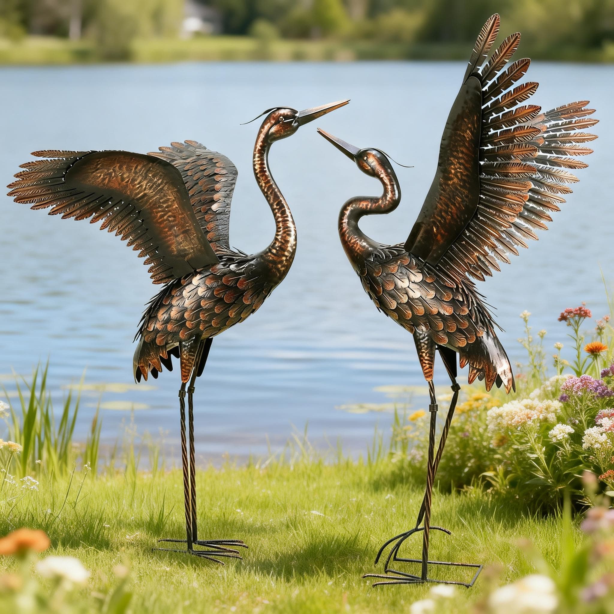 chisheen Garden Statue Outdoor Metal Heron Crane Yard Art Sculpture for Lawn Patio Backyard Decoration,46 inch (2-Pack)