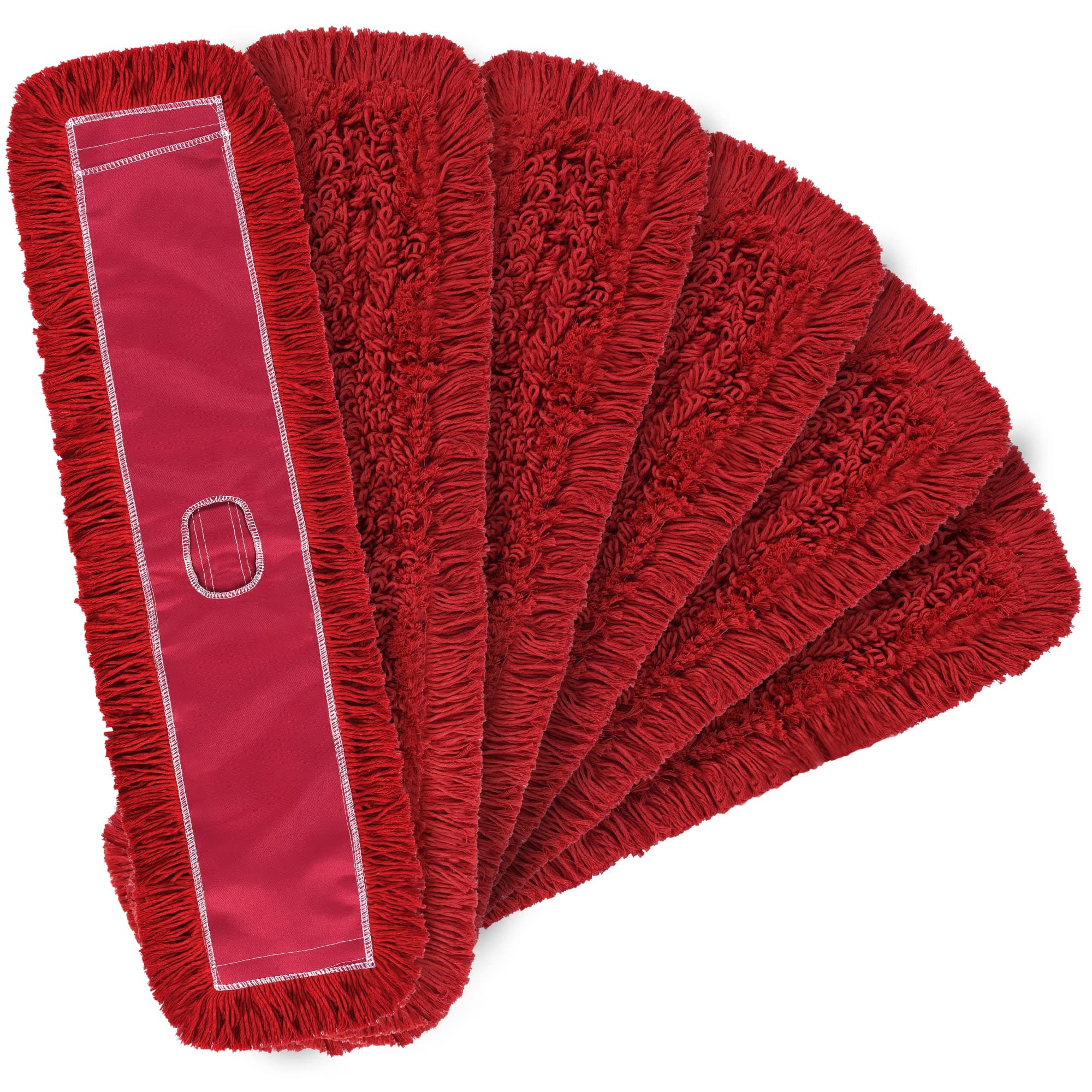 Matthew Cleaning 36'' Industrial Strength Cotton Dust Mop Refill Washable Replacement Heads for Residential & Commercial Use Fit Standard Dust Mop Frames, Hardwood, Concrete Floors Red 6 Pack