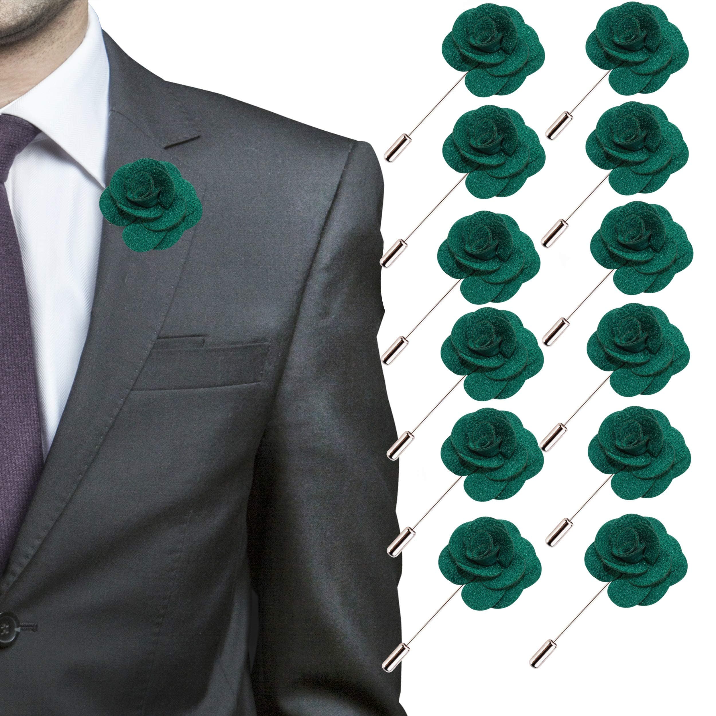 Lapel Flower Pin Rose for Wedding Boutonniere Stick (Set of 12 PINS)