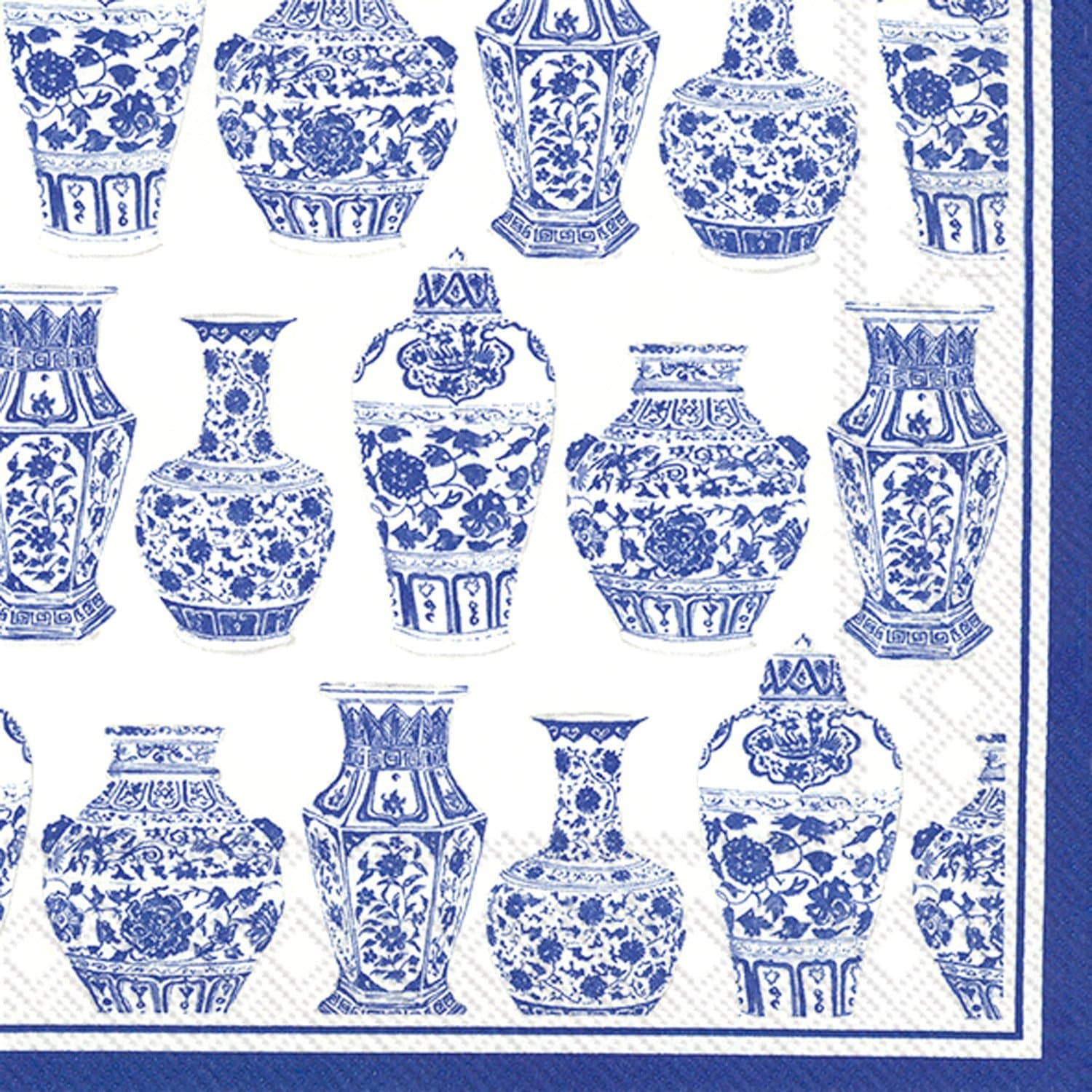 Boston International IHR Rosanne Beck Collections Cocktail Beverage Paper Napkins, 5" x 5", Blue and White Urns, 20 Count (Pack of 1)