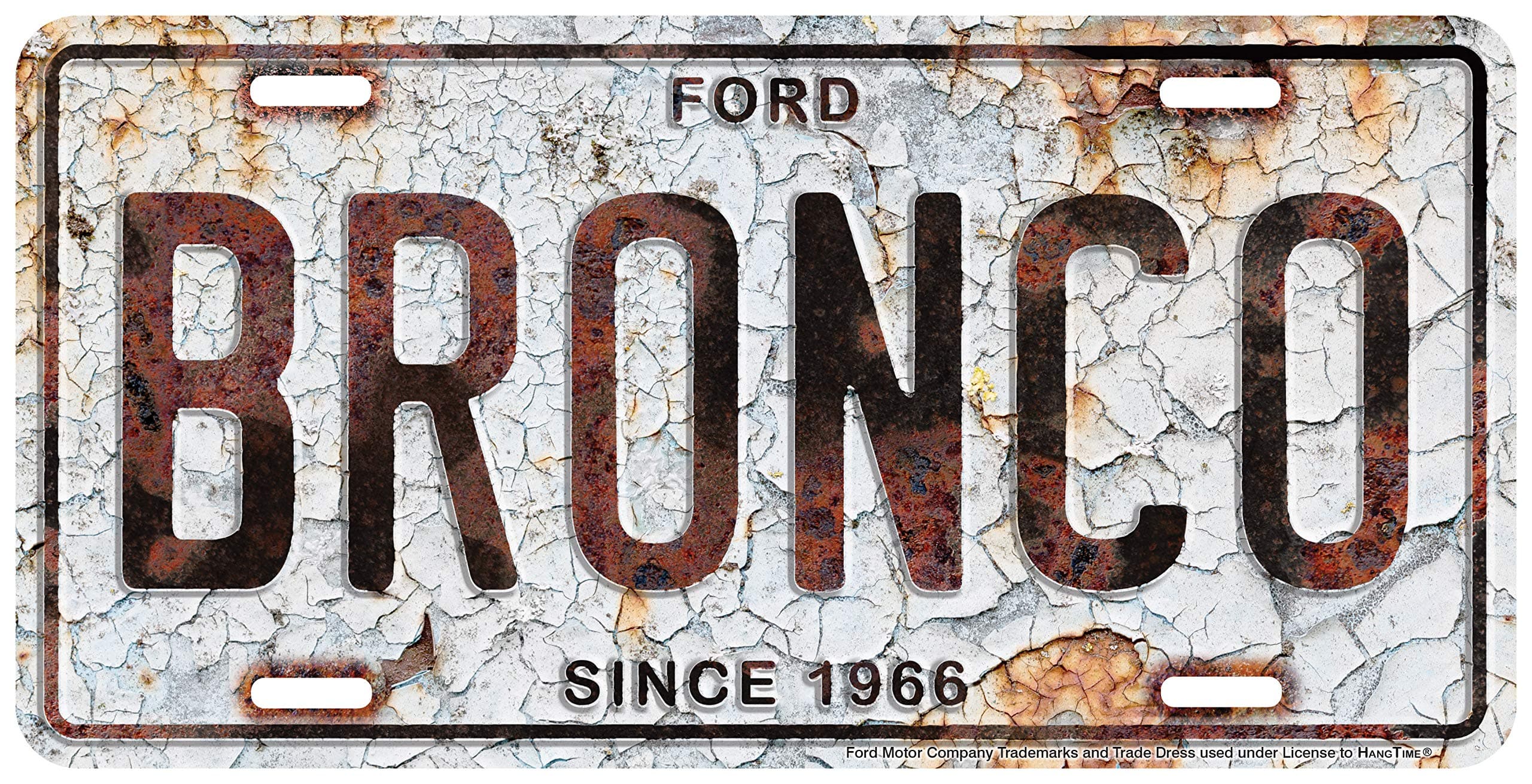 Ford Bronco Metal License Plate 6 x 12 with Rust Background