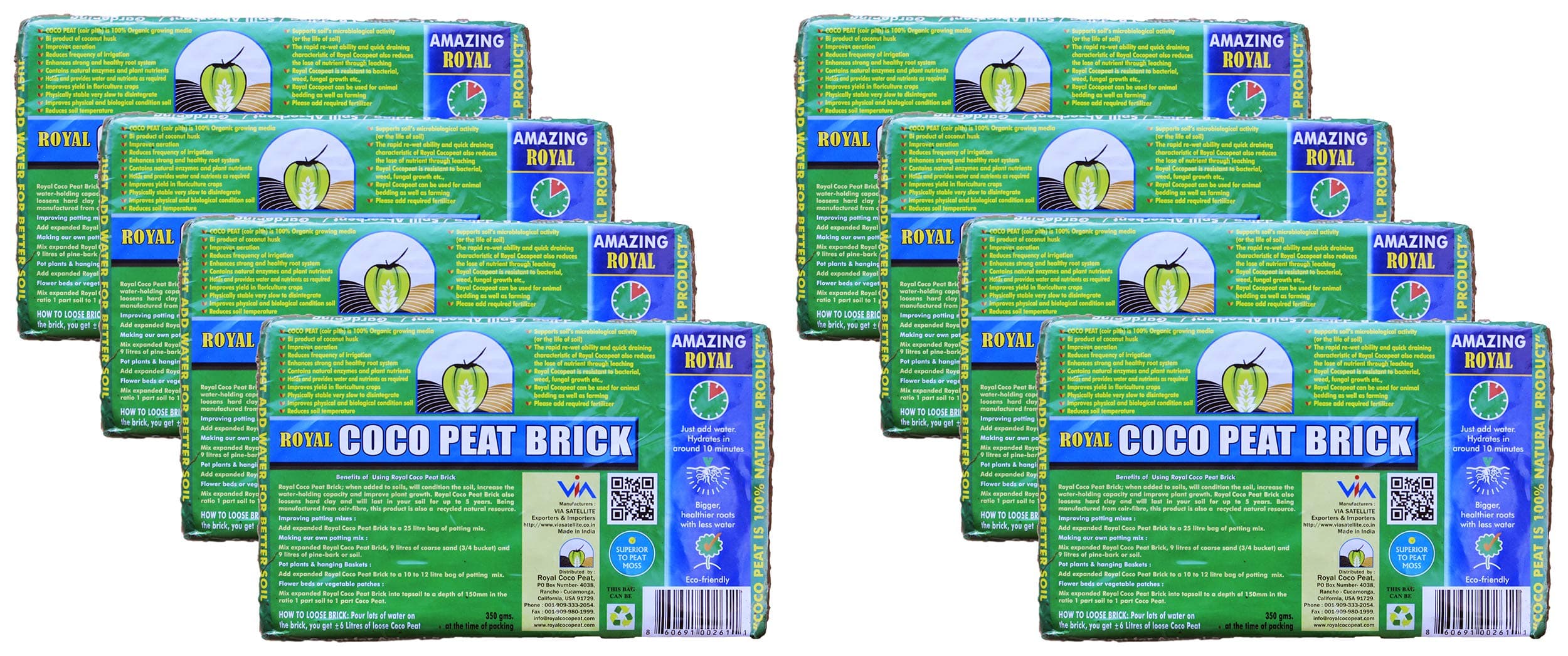 Premium Organic Coconut Coir Peat Moss Soil Conditioner/Substitute (350G Coco Block (8PK))