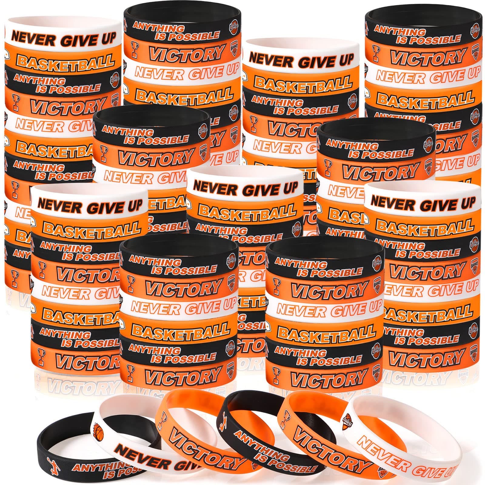 Aoriher 36/100/200 Pieces Basketball Bracelet Gifts Bulk Basketball Party Favor Motivational Silicone Wristband Inspirational Rubber Bracelet for Boy Girl Kid Teenager Club Societies Team
