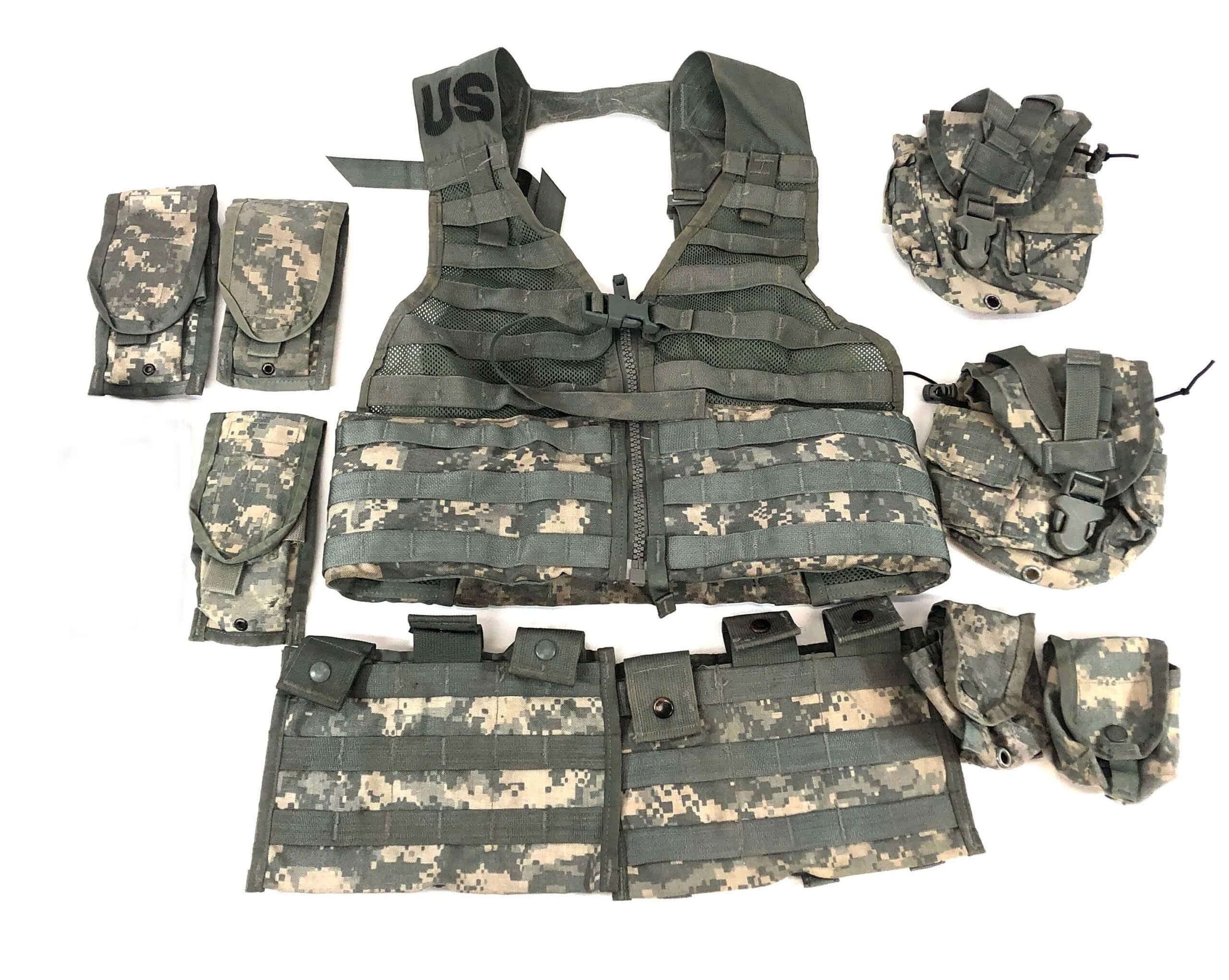 US Army Military Tactical ACU FLC LBV Molle Fighting Load Carrier Vest + 9 Pouch