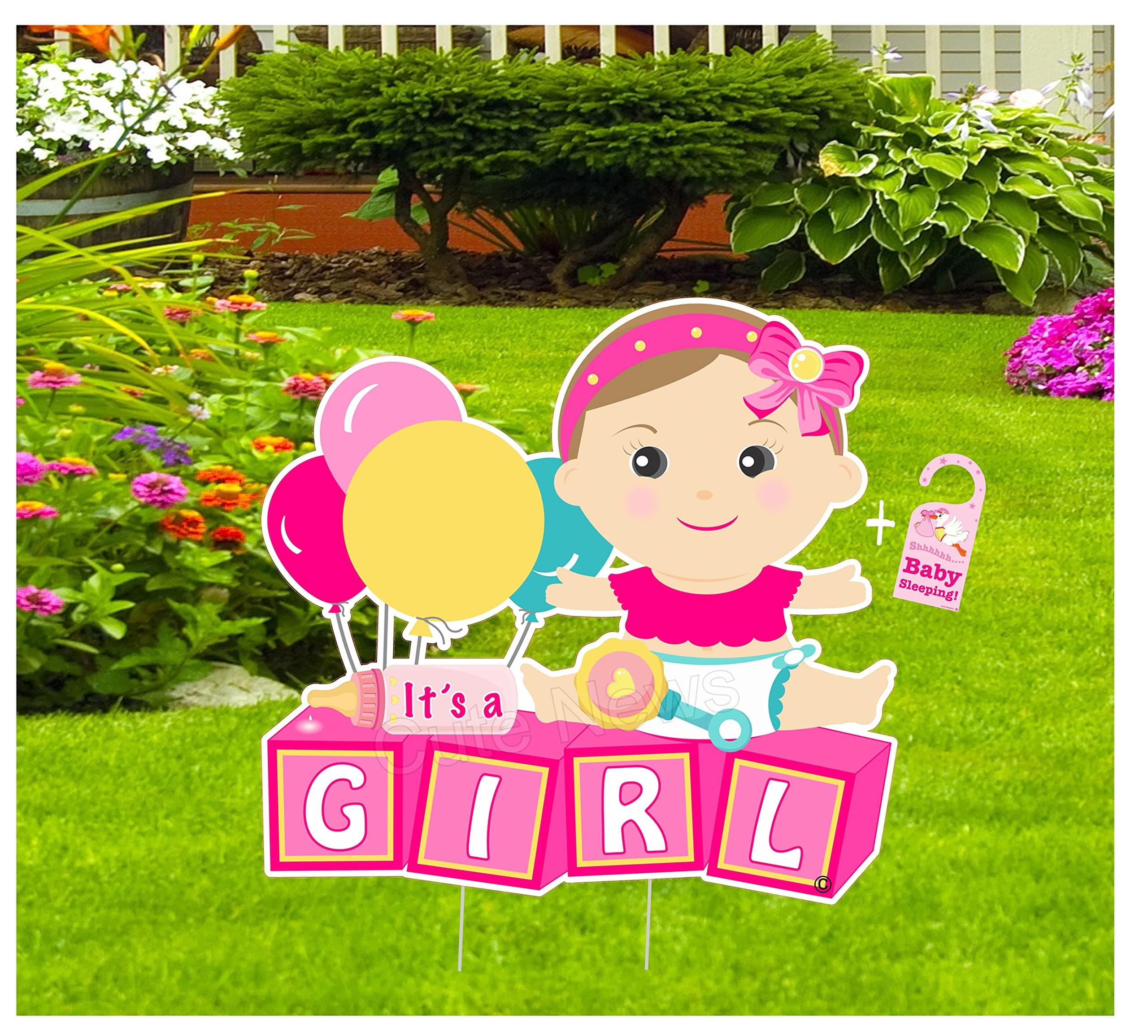 It's a Girl Yard Decoration Sign, Welcome Home Baby Lawn Announcement Card, Outdoor Shower Party Banner, Personalized Birth Arrival, Custom Newborn Stork Gift, Building Blocks