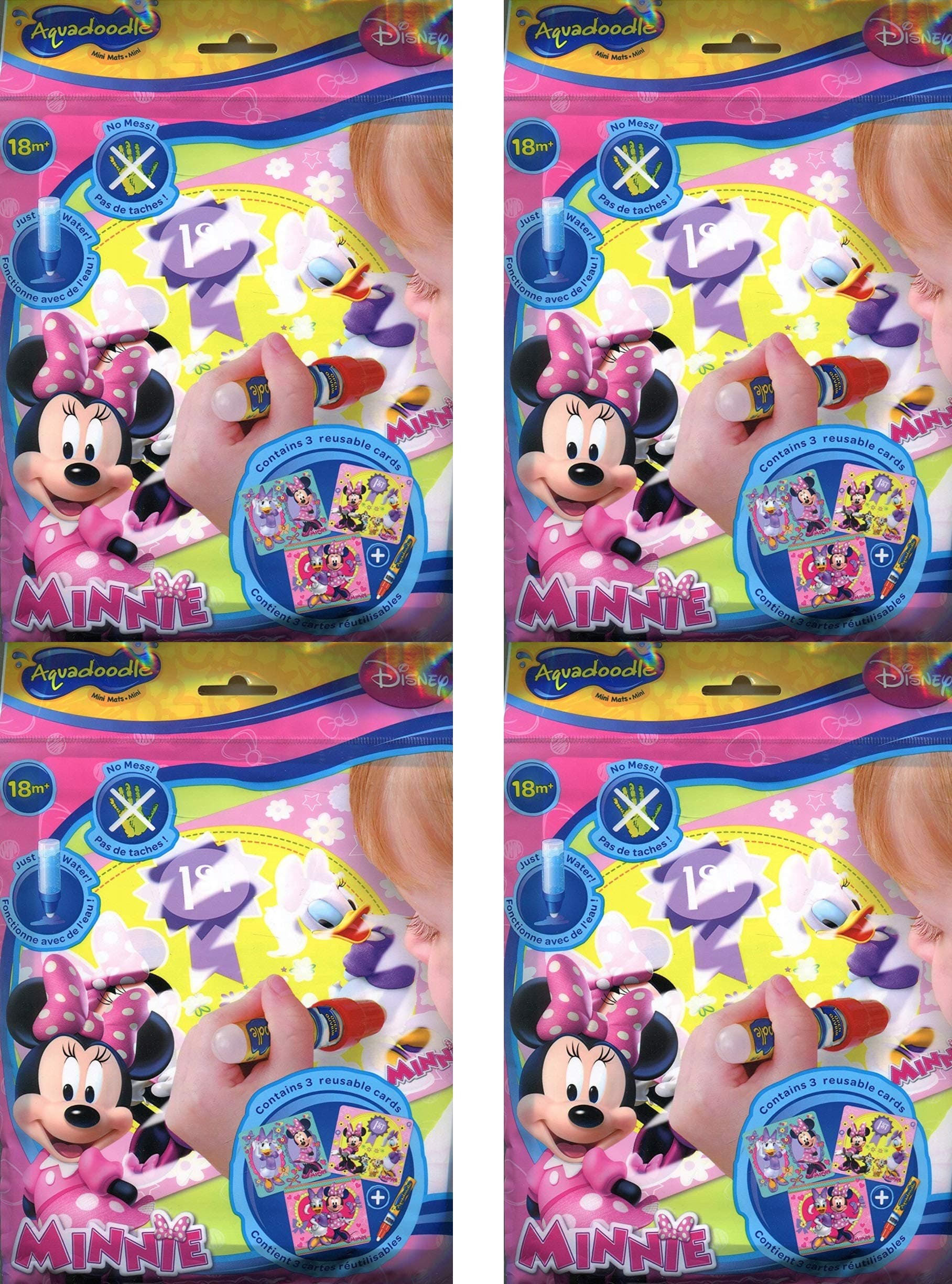 Disney Minnie Mouse Clubhouse Aquadoodle Mini Mats Aquadraw Water Drawing Mat Doodle Kids Aqua Pen Painting Magic Writing Board Toy Pens - Set of 4