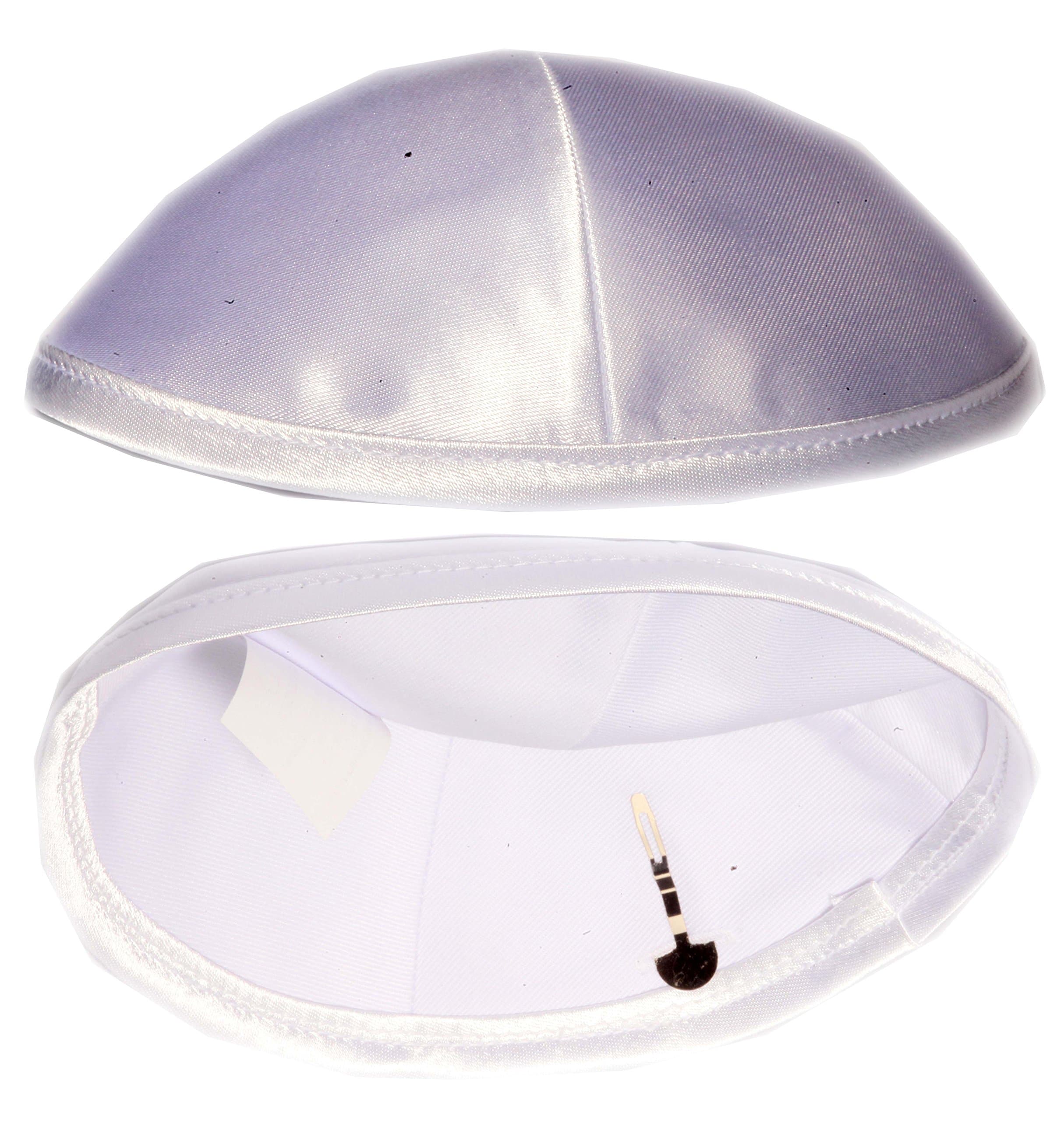 Satin Yarmulke With Clips Jewish Kippah Kippa Israel Judaica Yarmulka Yamaka Yamakah Kipa (White)