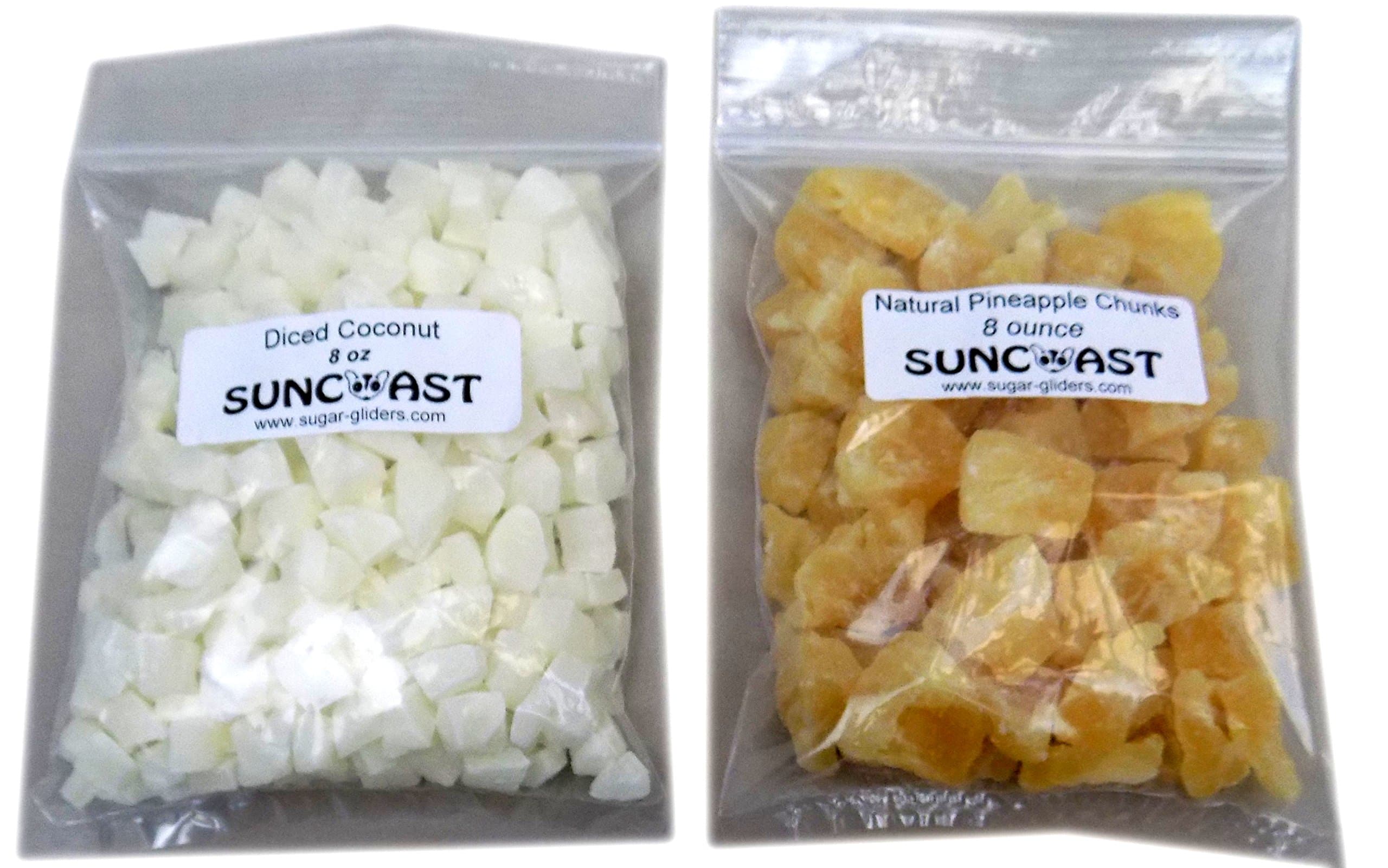 SunCoast Sugar Gliders Small Diced Pineapple and Diced Coconut - 8 ounces each
