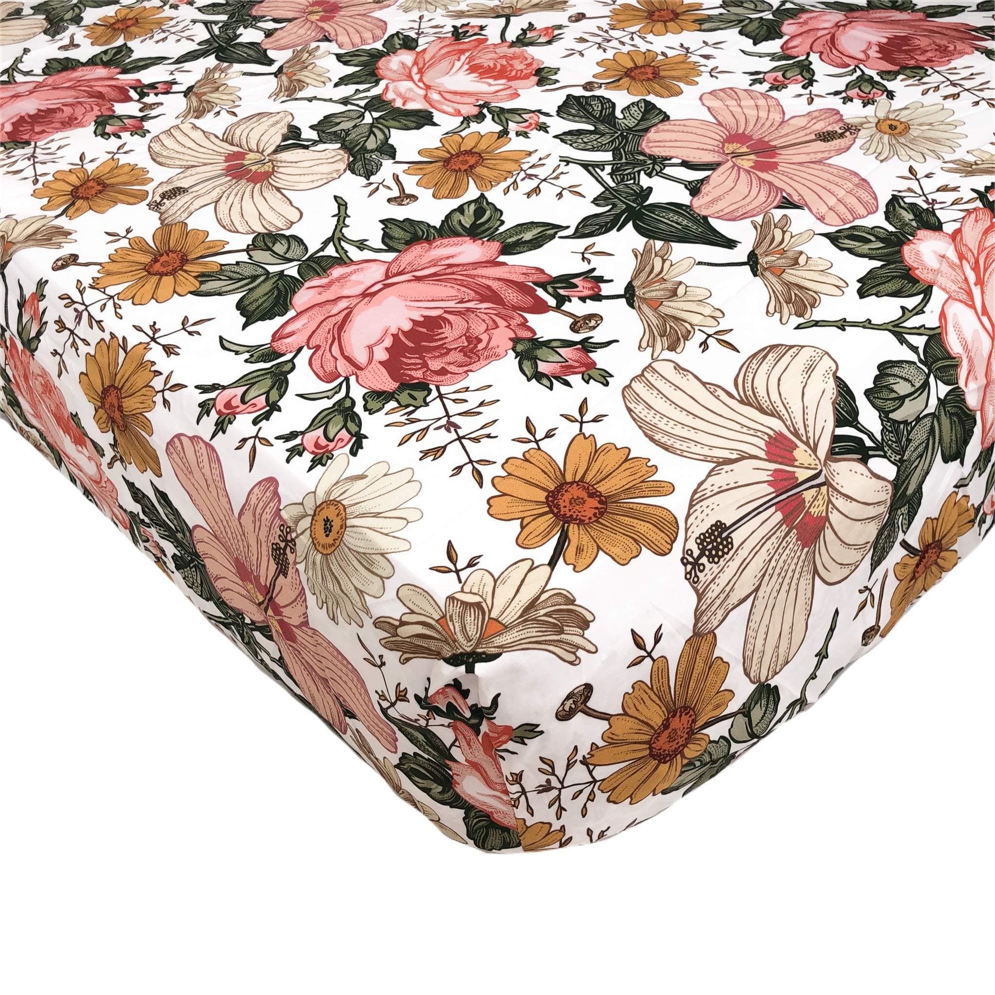 The Mini Scout Woven Cotton Crib Sheet for Baby Girl Garden Floral