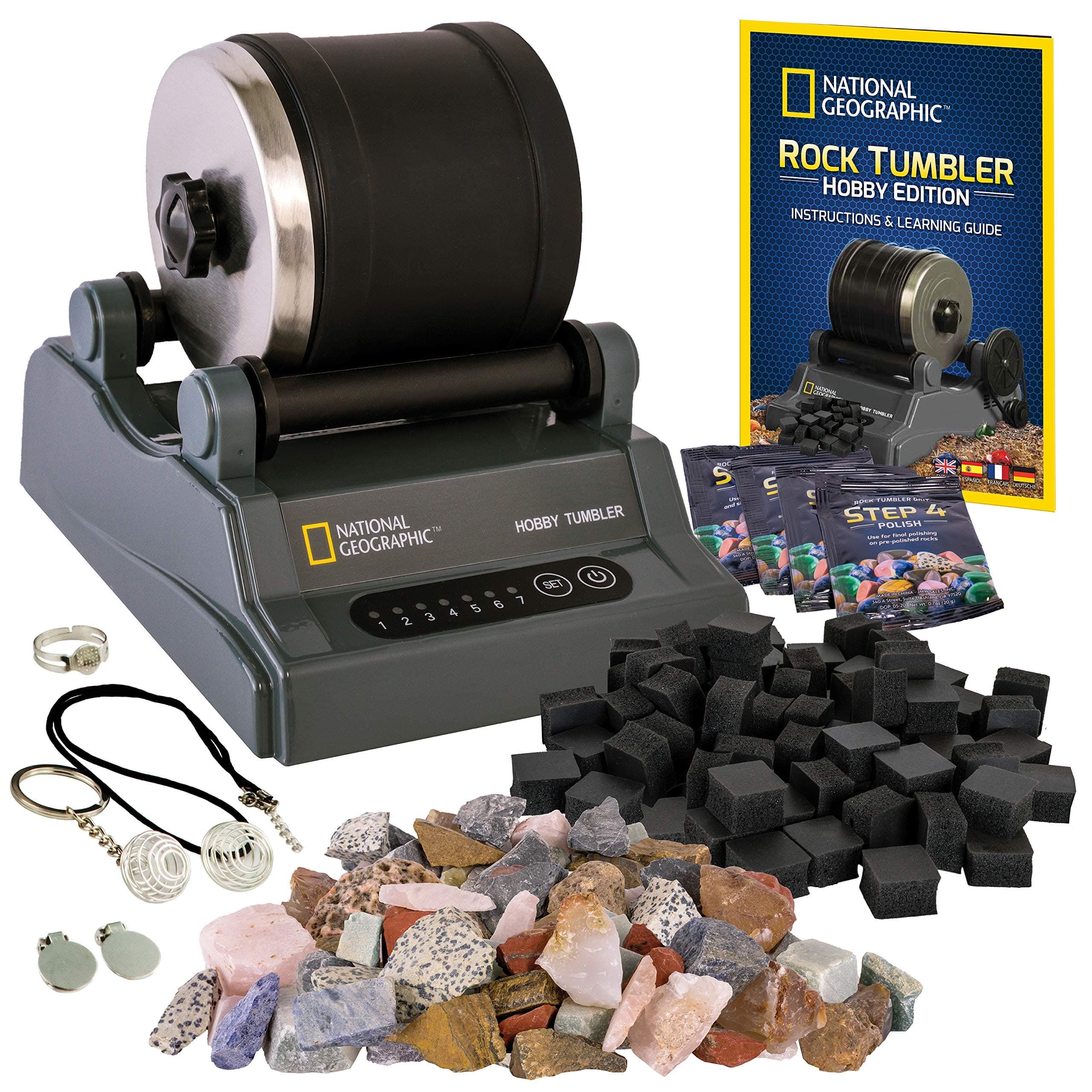 National Geographic Hobby Rock Tumbler Kit - Complete With Durable Tumbler, Rocks, Grit, And Patented Gemfoam Finishing Foam Polish, Educational Stem Science
