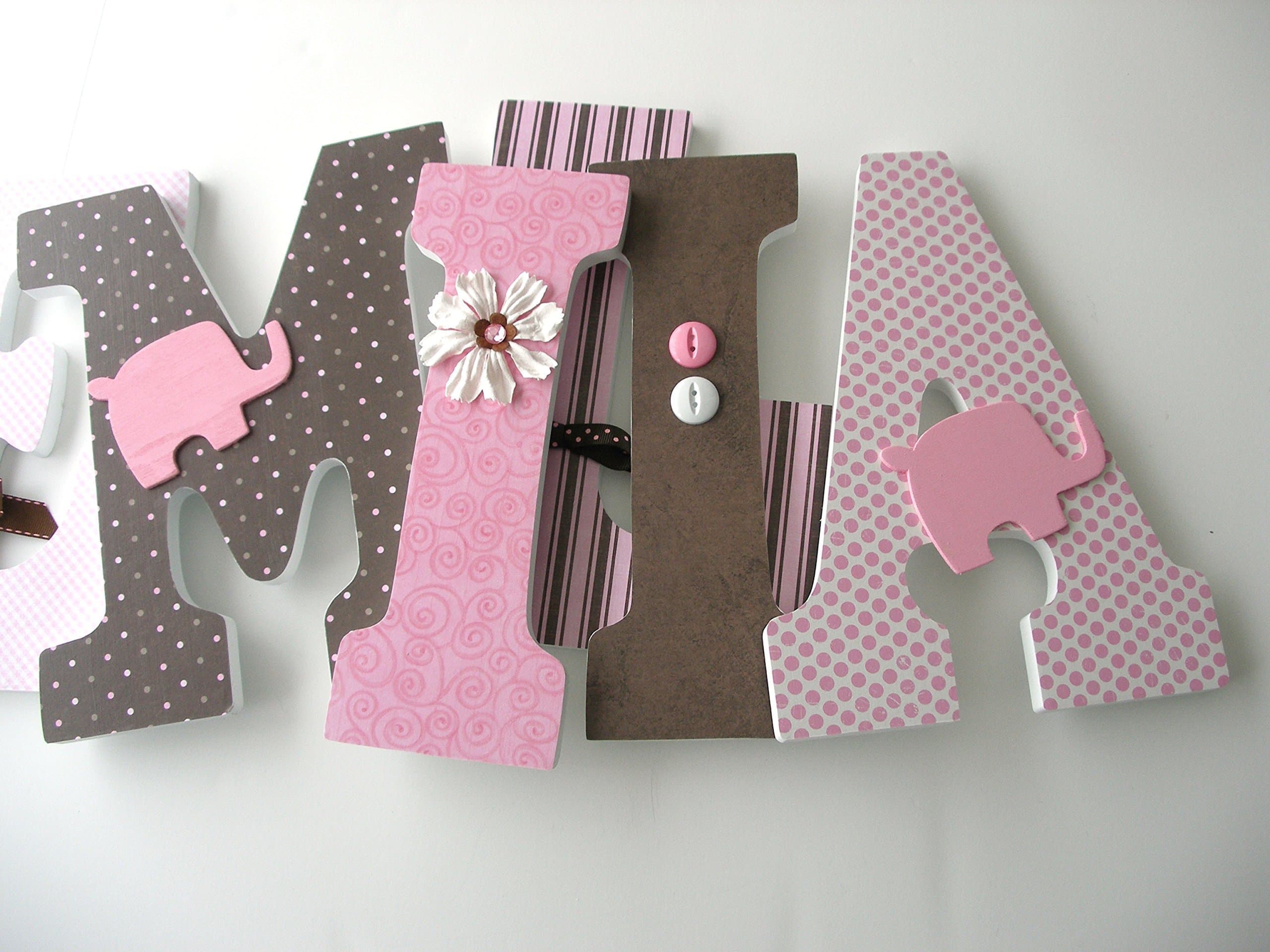 Light Pink and Brown Custom Wooden Letters, Baby Girl Nursery Decor, Large 9 Inch Bedroom Decorations, Wood Name Art for Walls