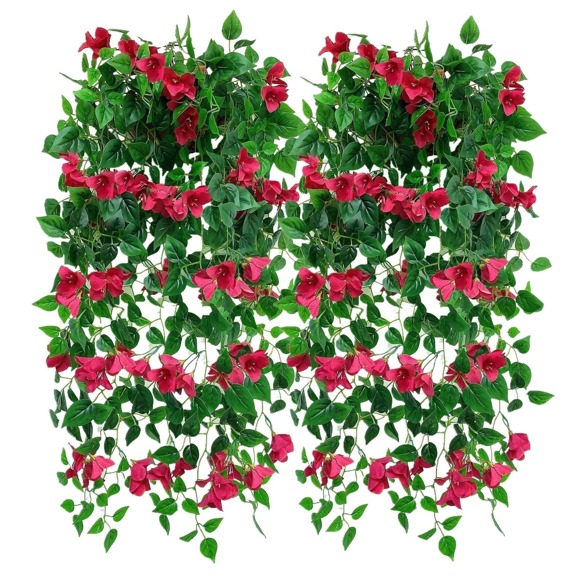 Magrowie Pack of 4pcs Artificial Hanging Bougainvillea Silk Plastic Flower Vines Faux Plant for Indoor Outdoor Home Farmhouse Garden Porch Eave Wall Fence Wedding Party Decor (Fuchsia)