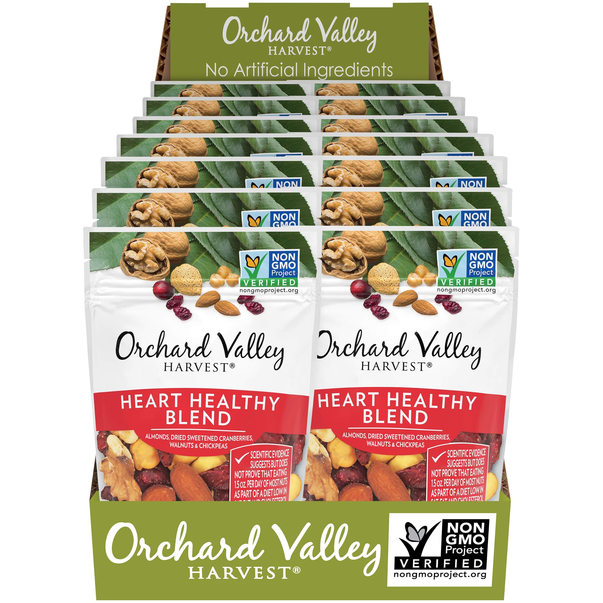 Orchard Valley Harvest Heart Healthy Blend, 2 Ounce Bags (Pack of 14), Almonds, Cranberries, Walnuts, and Chickpeas, Gluten Free, Non-GMO, No Artificial Ingredients