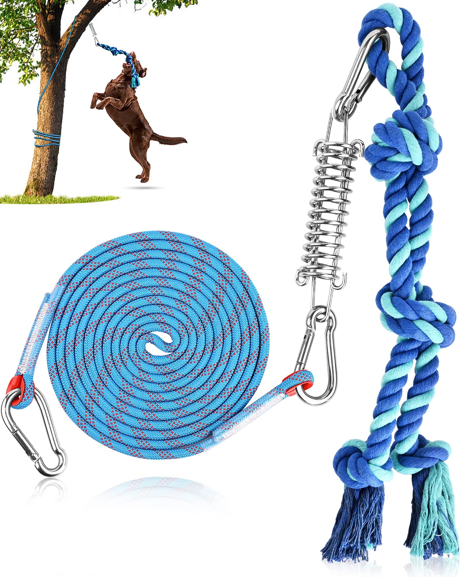 Petbobi Spring Pole Dog Rope Toy with 16ft Durable Rope, Dog Heavy Duty Pull Tether Tug of War, Hanging Bungee Toy for Outdoor Exercise, for Pitbull Medium Large Dog Muscle Builder