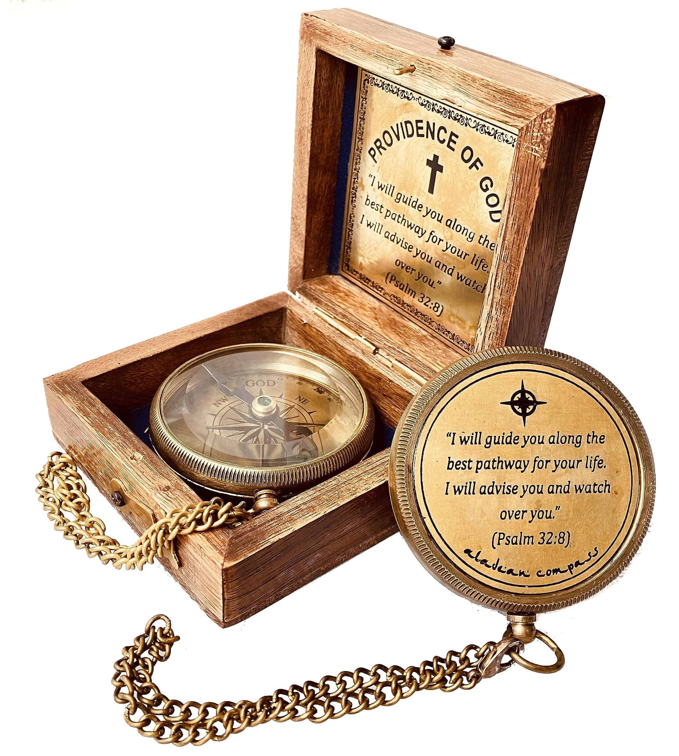 Divine Path Engraved Compass - I Will Guide You - Psalm 32:8" Quote | Inspirational Gifts for Men Women, Uplifting Spiritual Heavenly Faith Gift Boys Girls