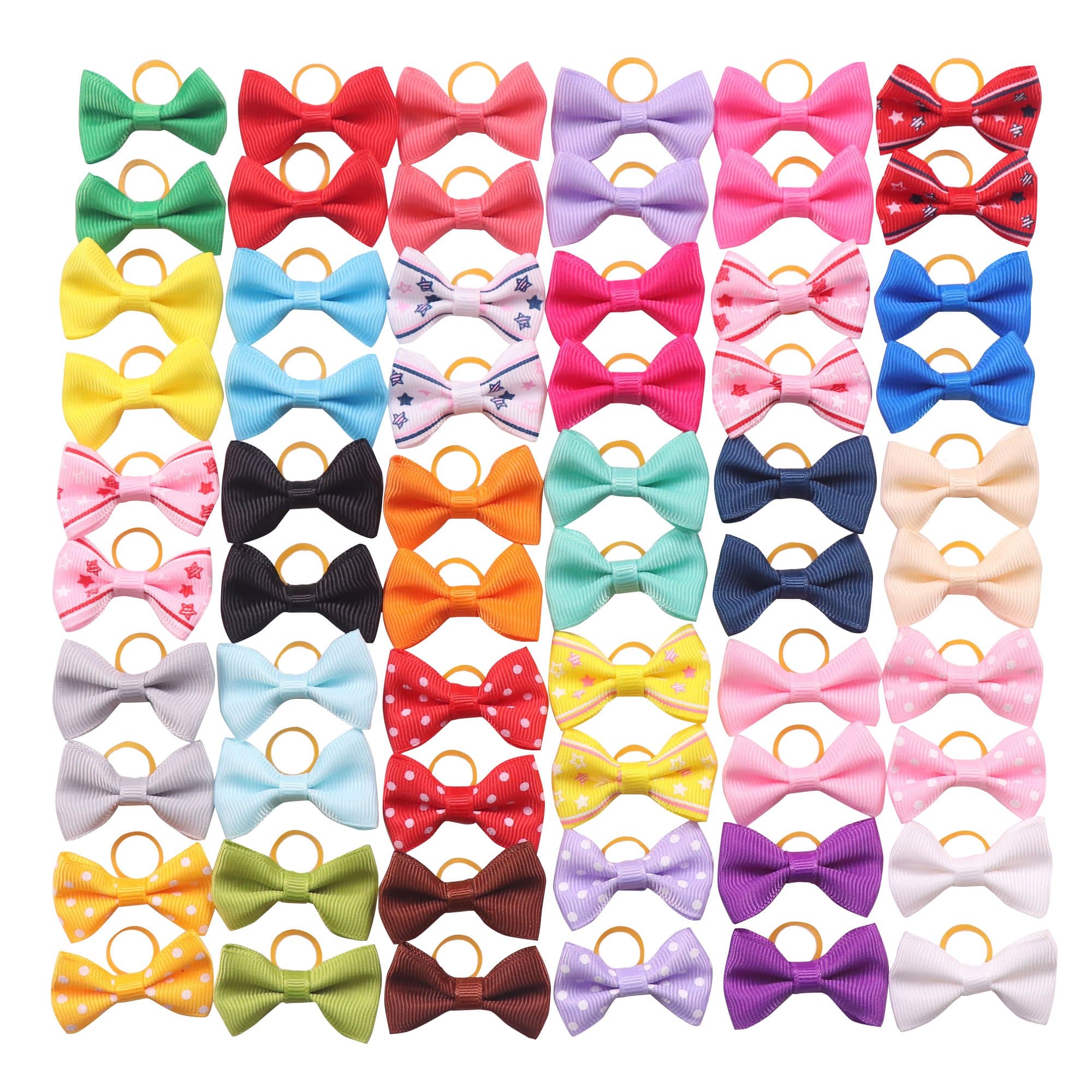 YAKA 60PCS (30 Paris) Cute Puppy Dog Small Bowknot Hair Bows with Rubber Bands Handmade Hair Accessories Bow Pet Grooming Products(Mix Colors)