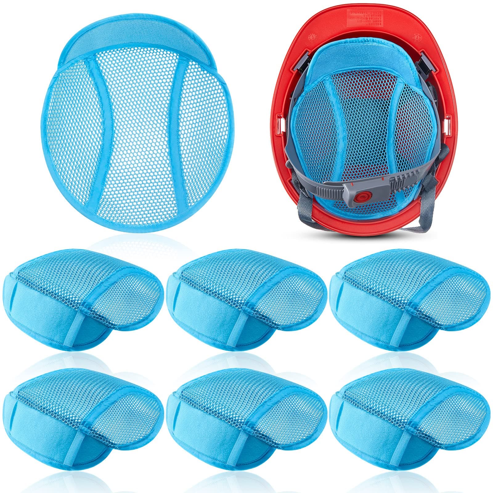 6 Pcs Air Mesh Hard Hat Liner Sweatband - Safety Helmet Insert Comfortable Cooling Liner Soft Ventilation Sweat Band Sponge Pad Absorber for Men Women Work Construction Cap, Blue
