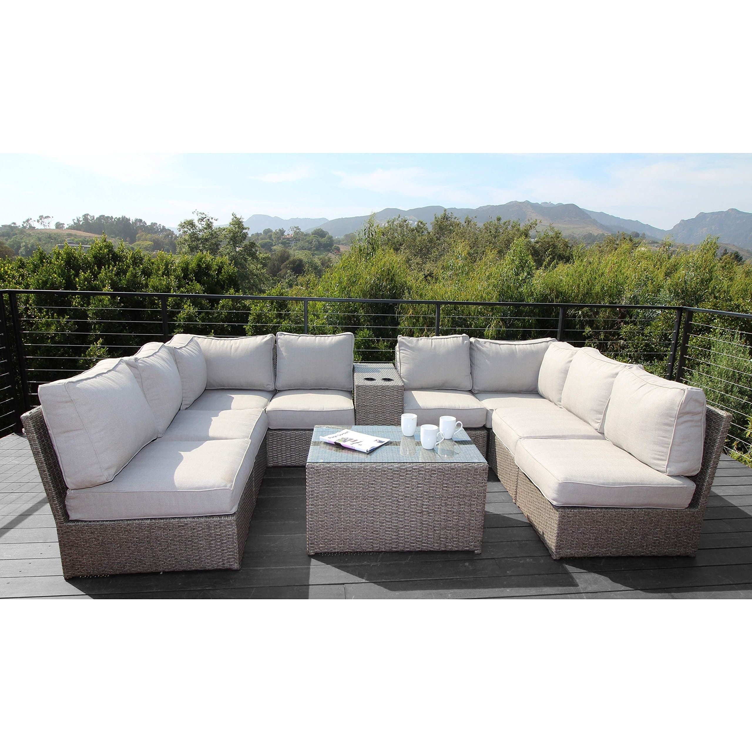 Living Source International Chelsea Collection All Weather Outdoor Seating Aluminium Frame Furniture for Garden,Backyard,Pool with Cushioned Seat [CM-4227] (10 Piece -Cup Table Set)