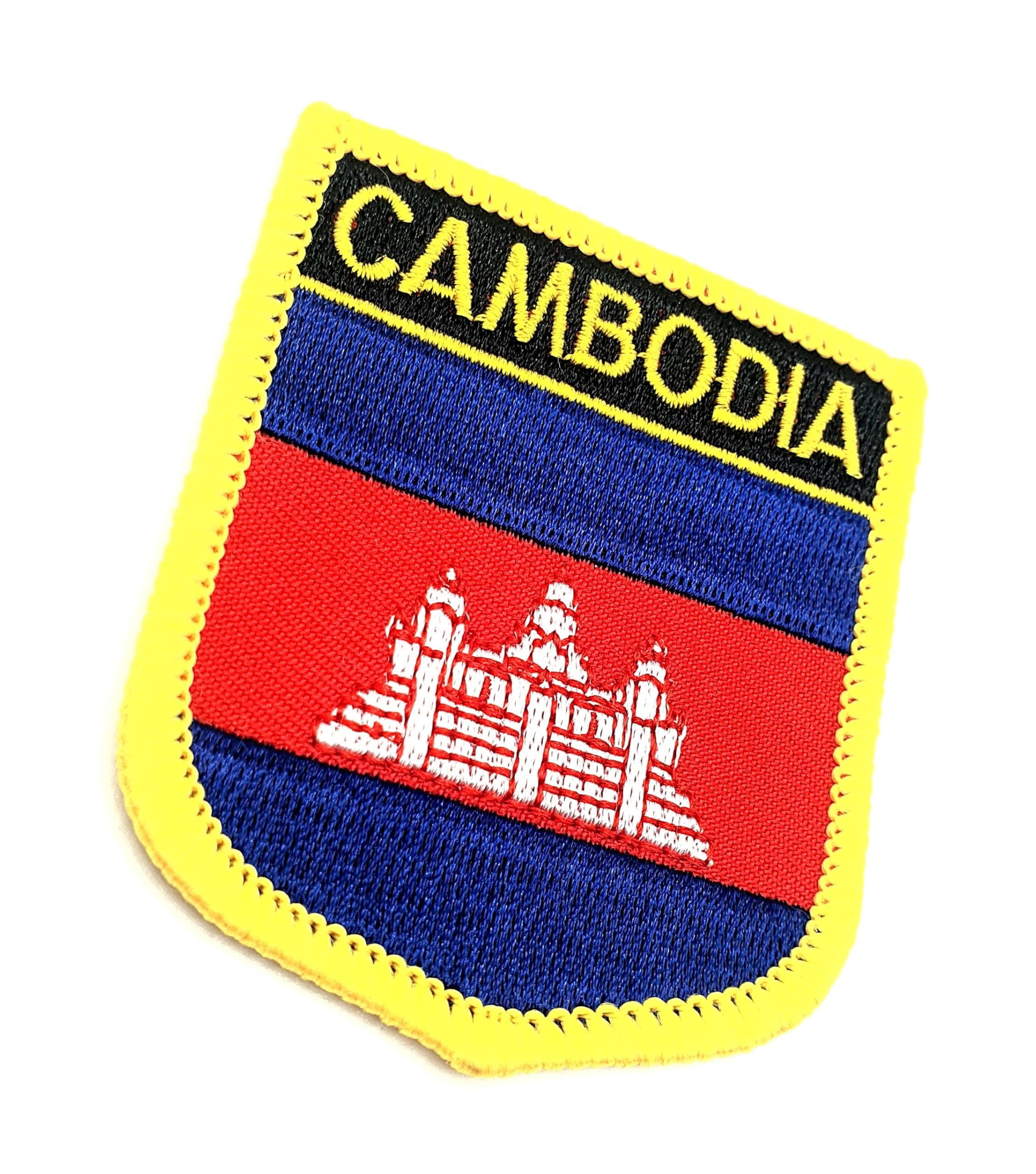 Cambodia Cambodian South East Asia Asian ASEAN Shield Flag Iron On Embroidered Fabric Sew On Patch Pack of 1