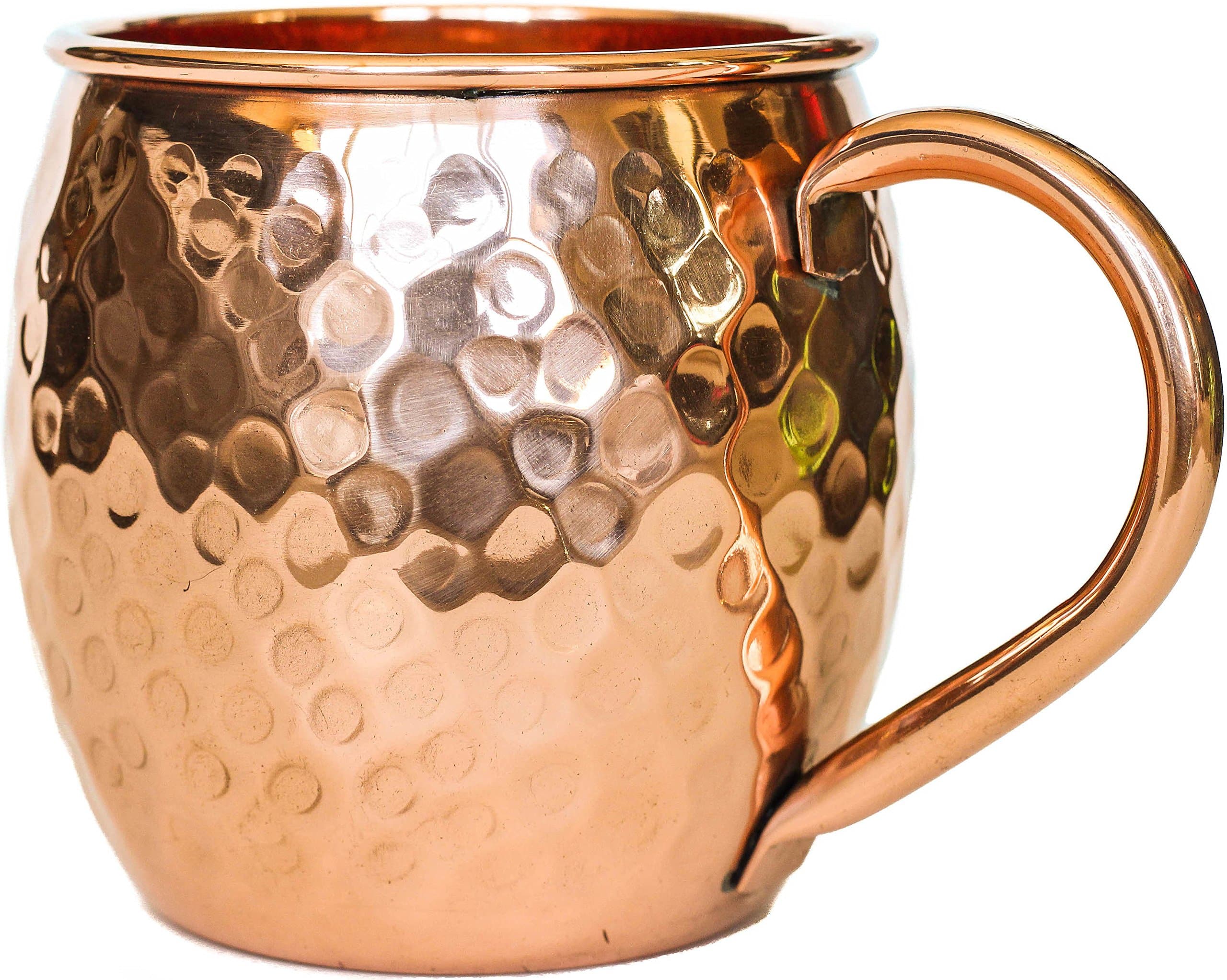100% Copper Mug for Moscow Mule - 16oz Hammered Barrel - Bonus Recipe Cards!