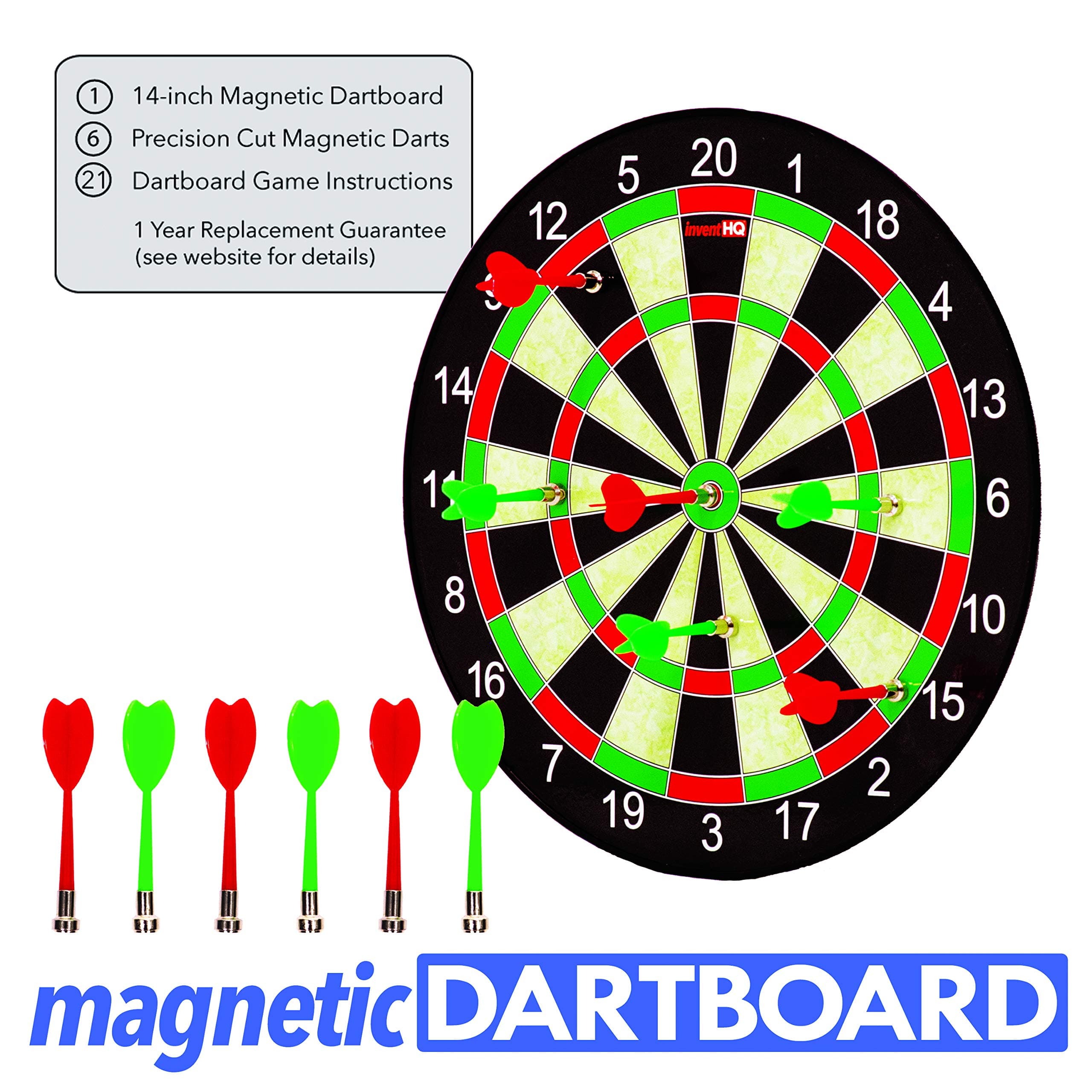 INVENTHQ Magnetic Dartboard Set - 14 inch Dartboard with 6 Magnetic Darts