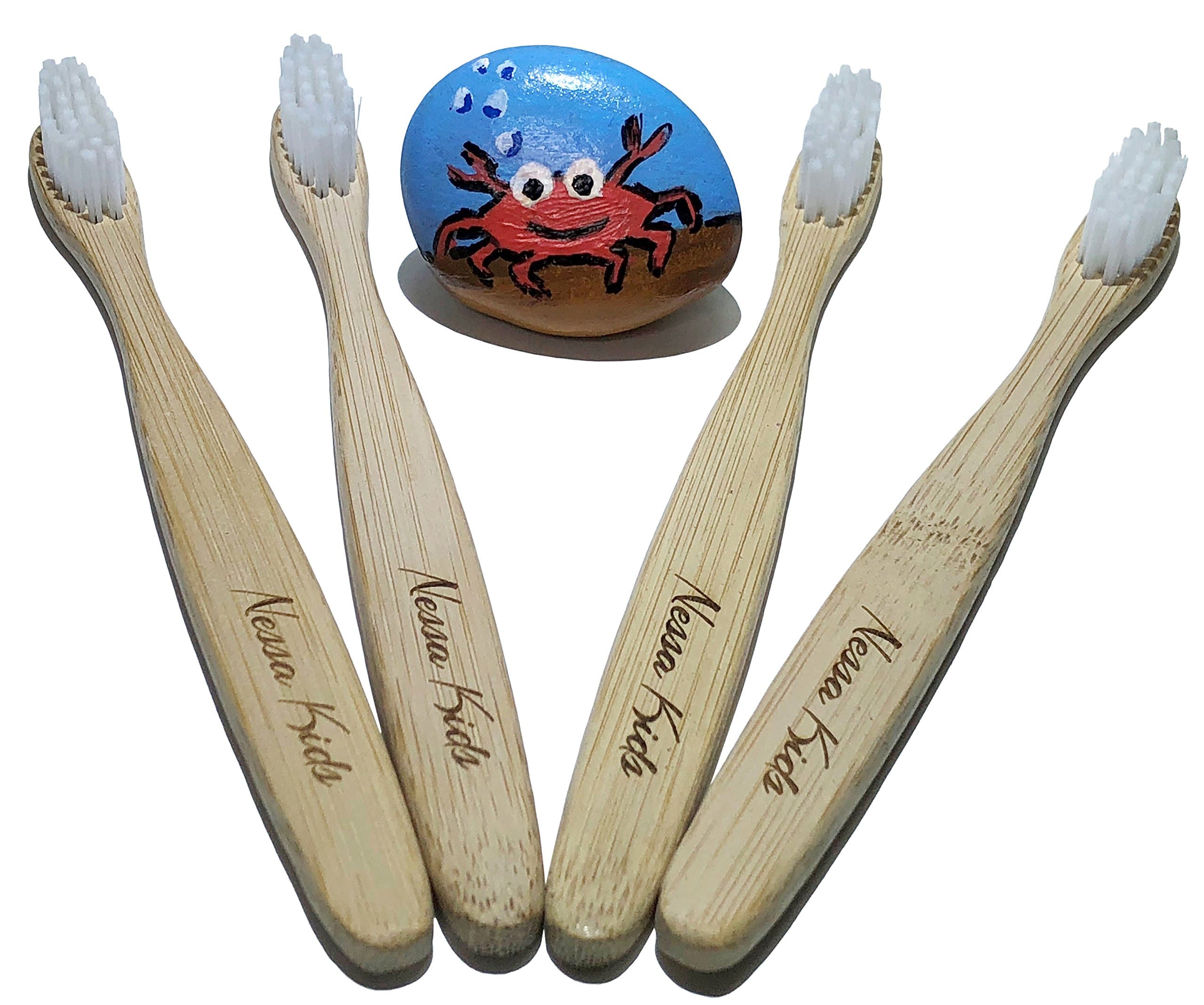 Nessa Kids Natural Organic Bamboo Toothbrush Soft BPA Free Bristles Pack of 4