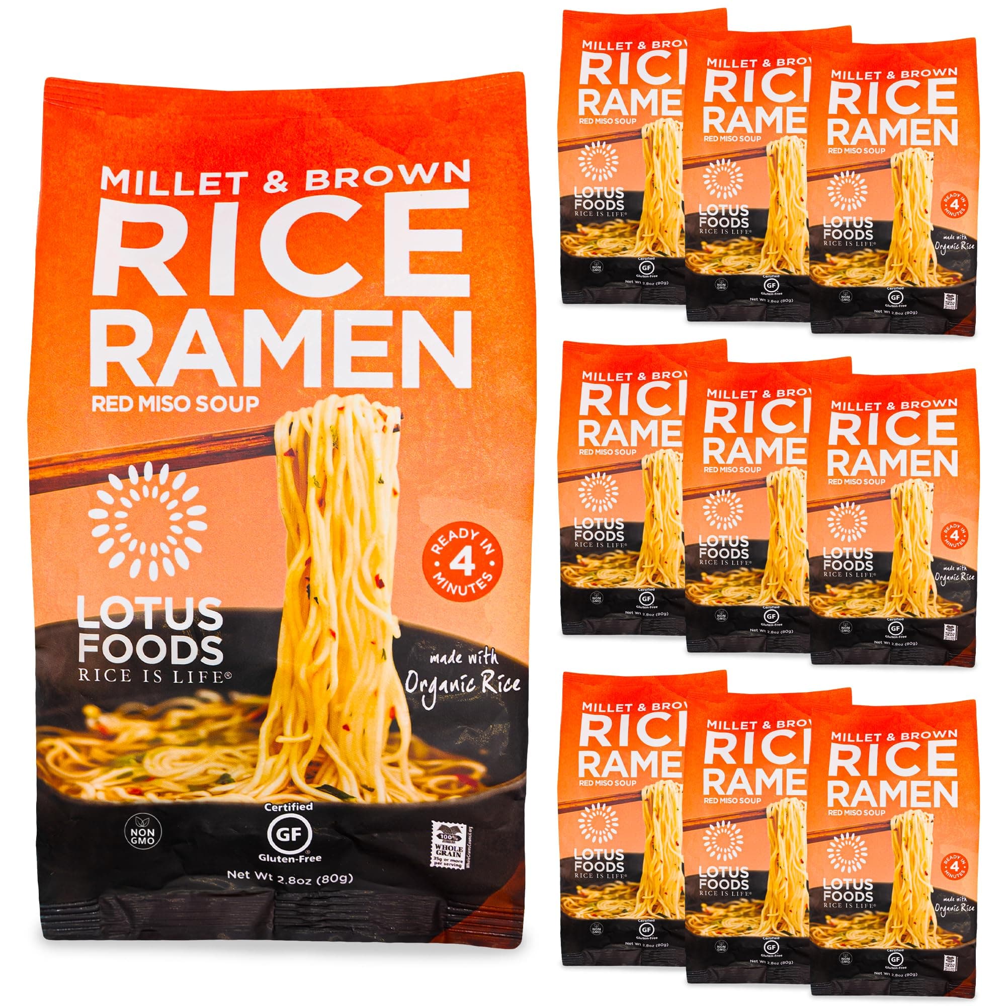 Lotus Foods Rice Ramen Noodles - Millet And Brown Rice With Miso Soup - 10 Count