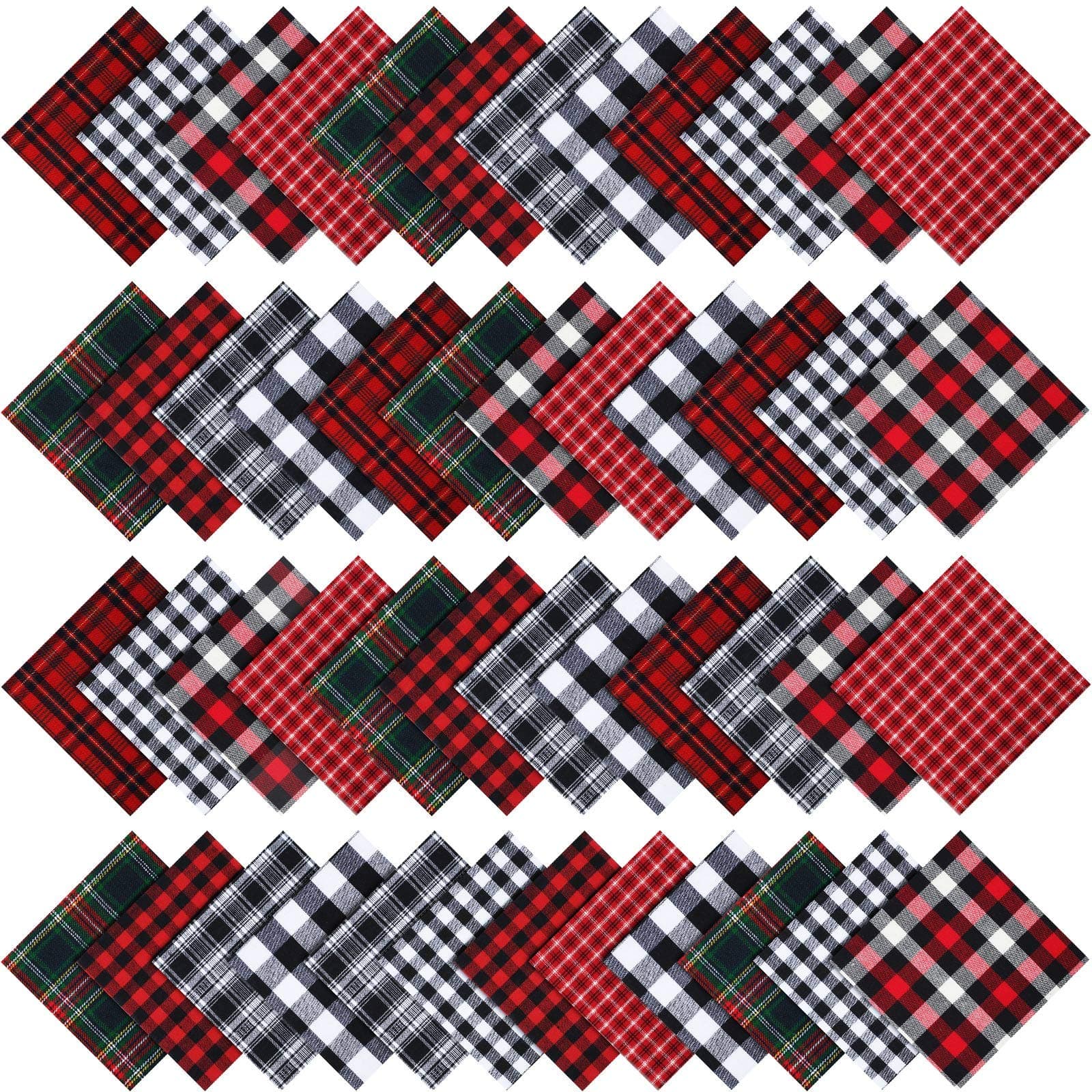 48 Pieces Christmas Buffalo Plaid Tartan Fabric Plaid Fabric Lodge Charm Pack for DIY Christmas Sewing Scrapbooking Quilting (5.9 x 5.9 Inch)