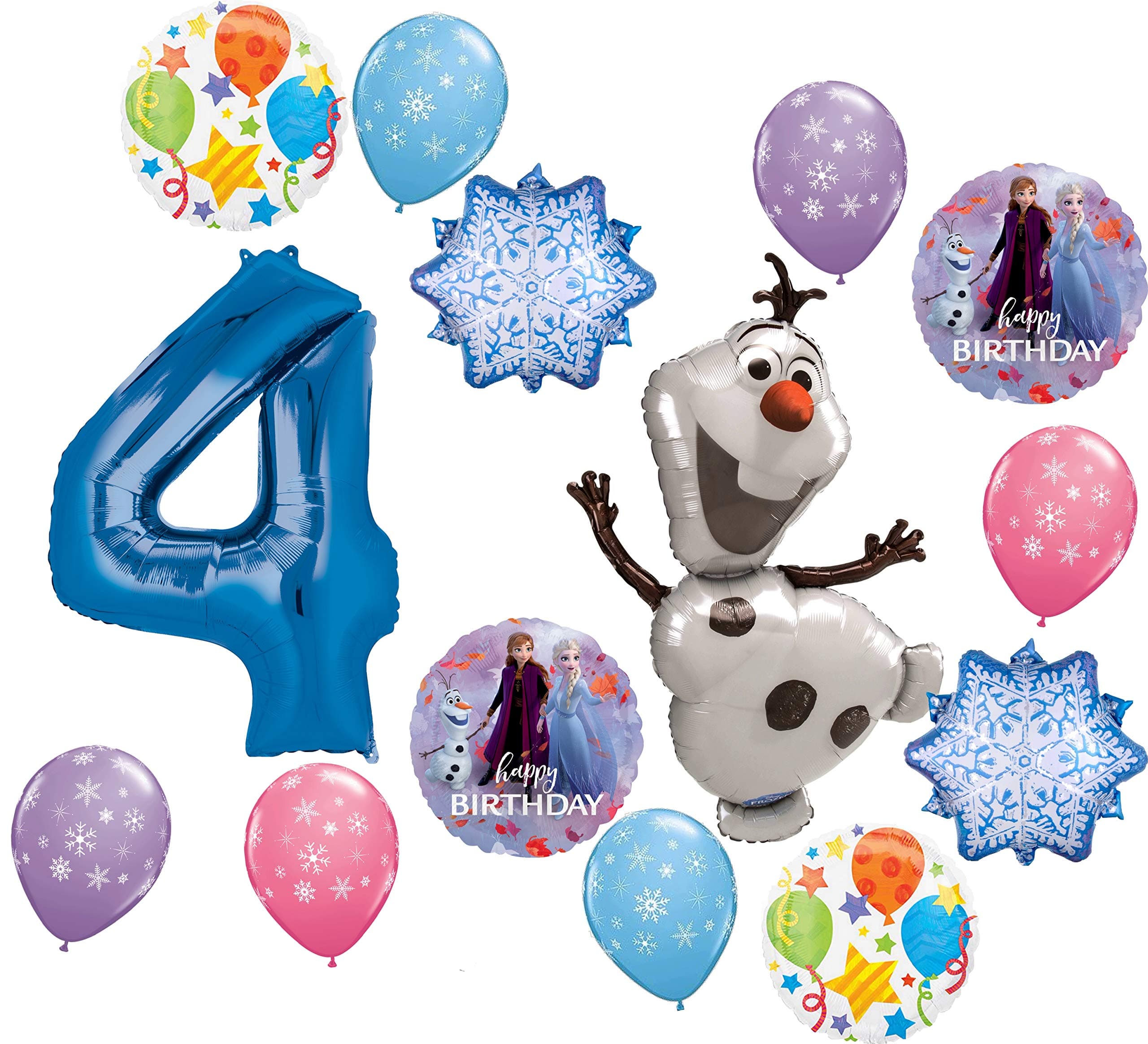 Frozen Party Supplies 4th Birthday Balloon Bouquet Olaf Elsa Anna Let It Snow Decorations Blue Number 4