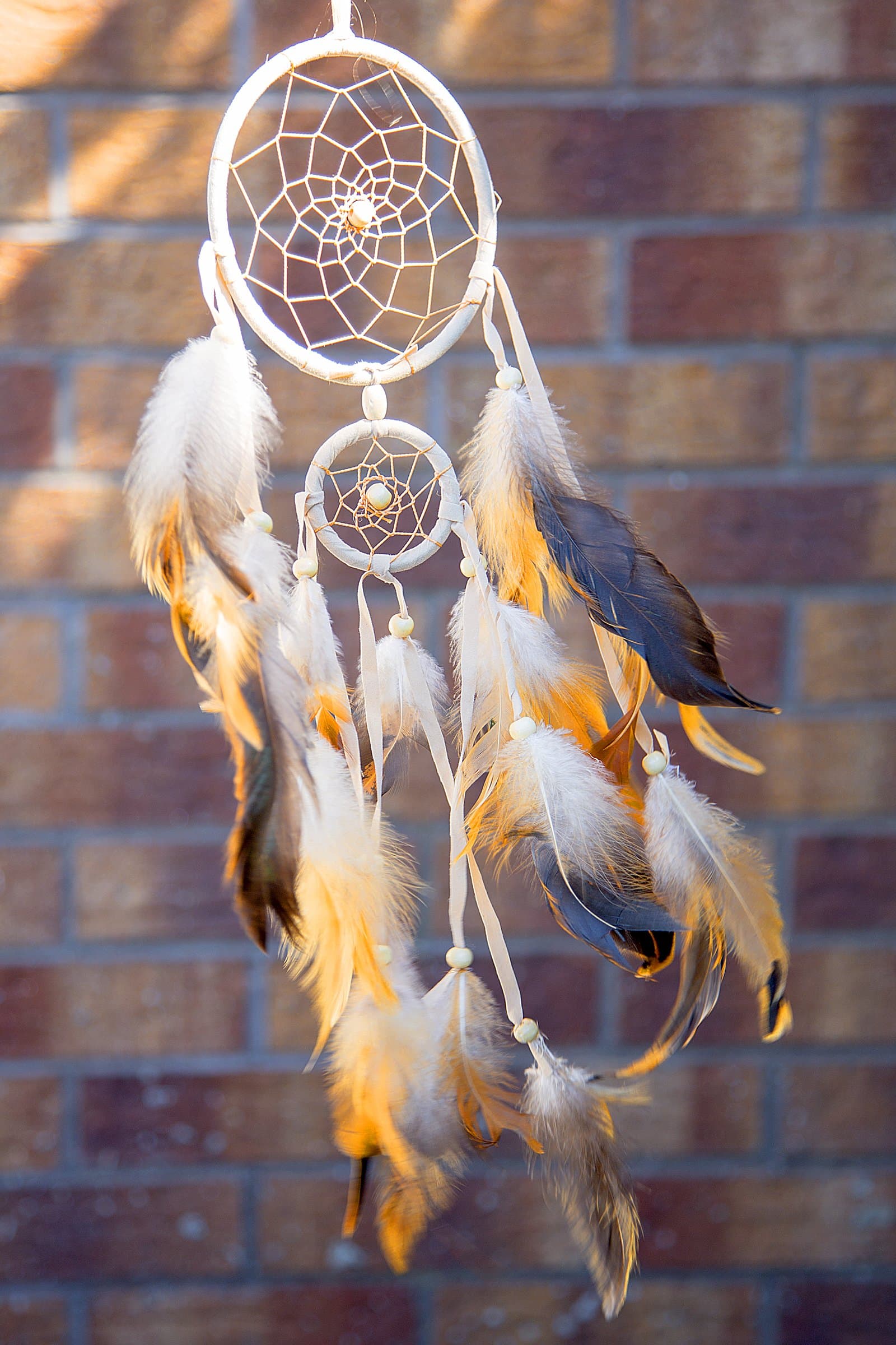 Double Handmade Dream Catcher, Two Circles, one Measures 4.5” and The Other one is 2”; Followed by a 20 to 22-inch Feather String