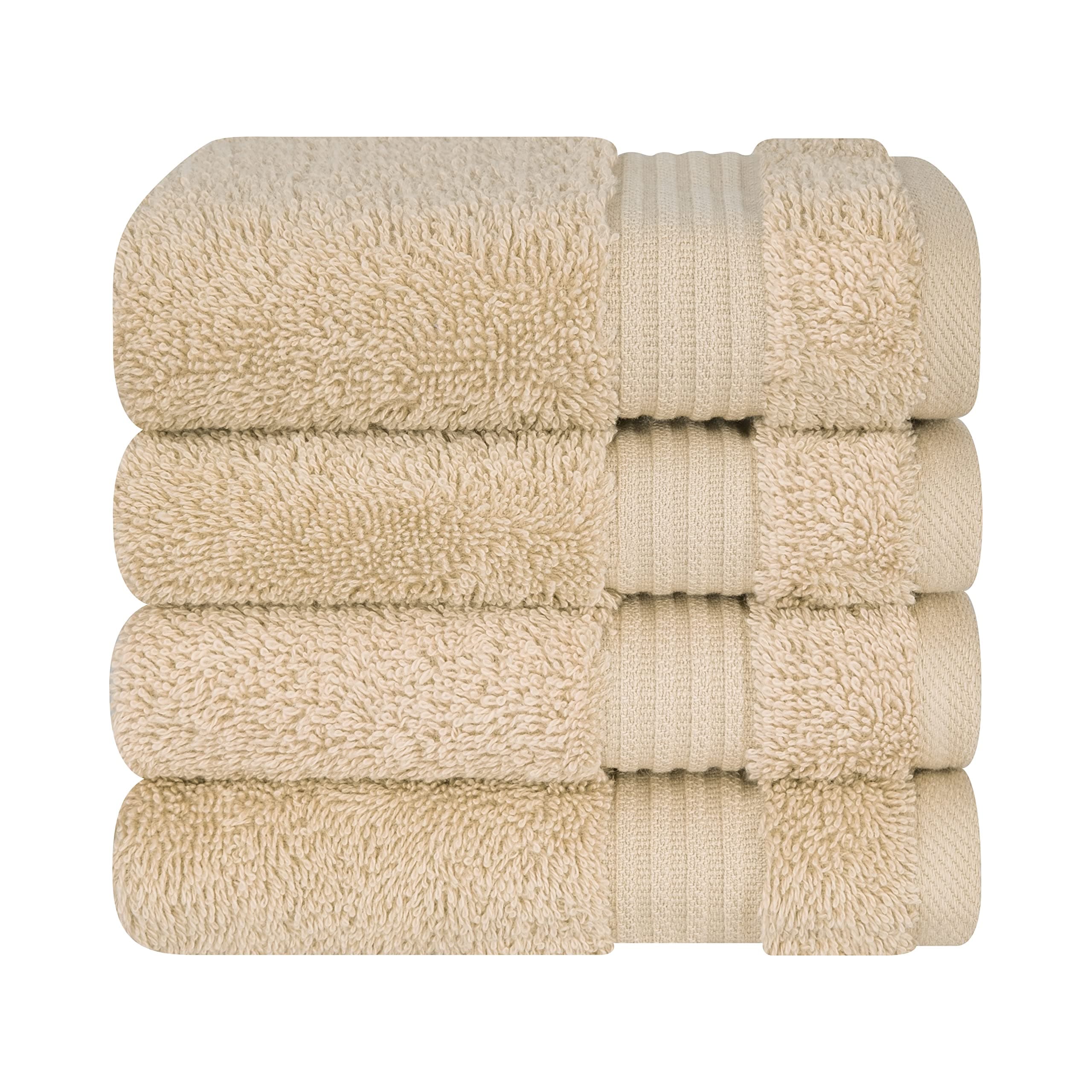 Cotton Paradise 100% Cotton Turkish Washcloth Set for Bathroom, 4 Piece Soft Absorbent Small Towels Wash Rags, Beige