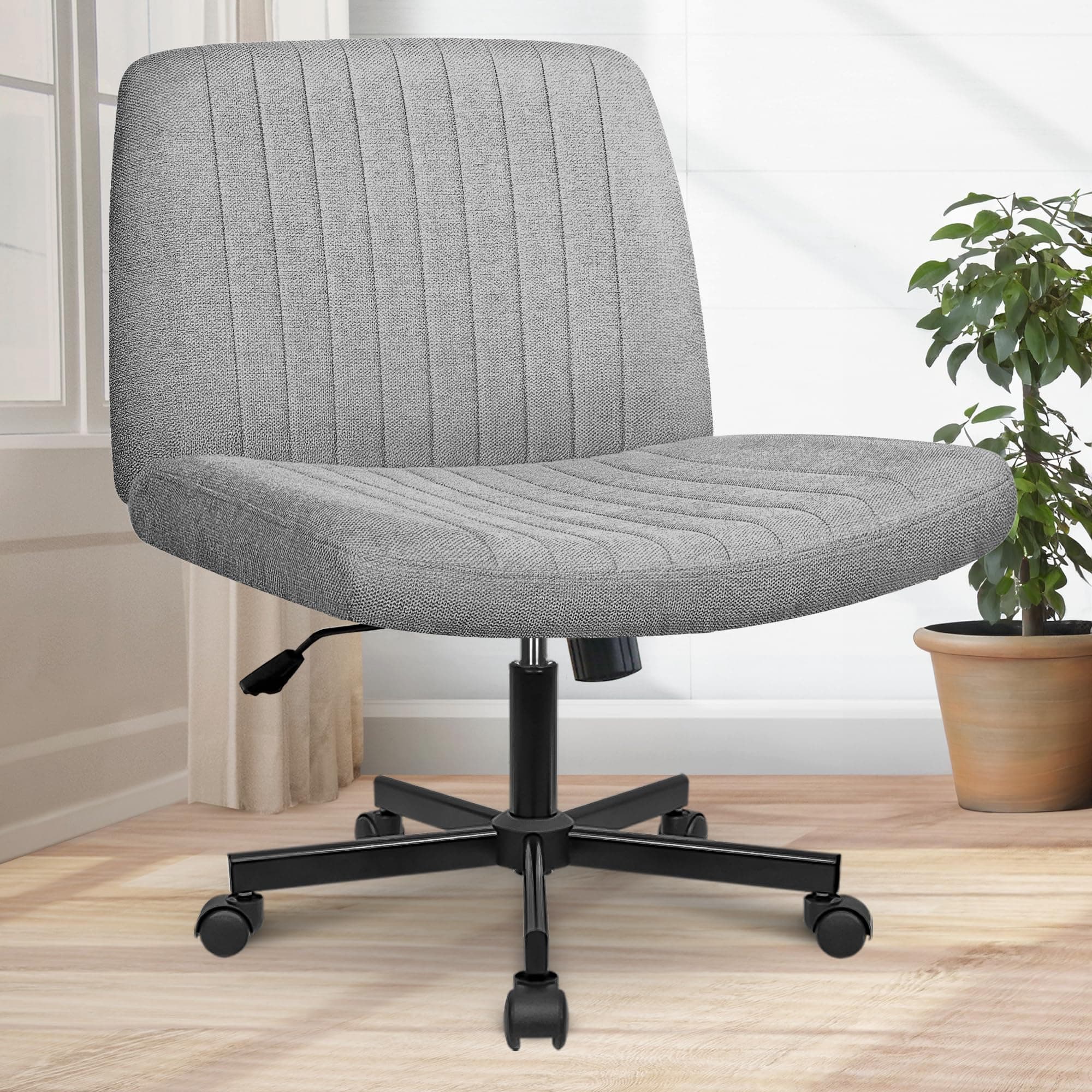 Orange Factory Criss Cross Chair Wheels Wide Cross Legged Office Desk Vanity Chair Comfy Fabric Armless Adjustable Swivel for Home Computer Task (Grey Wheel, Fabric)