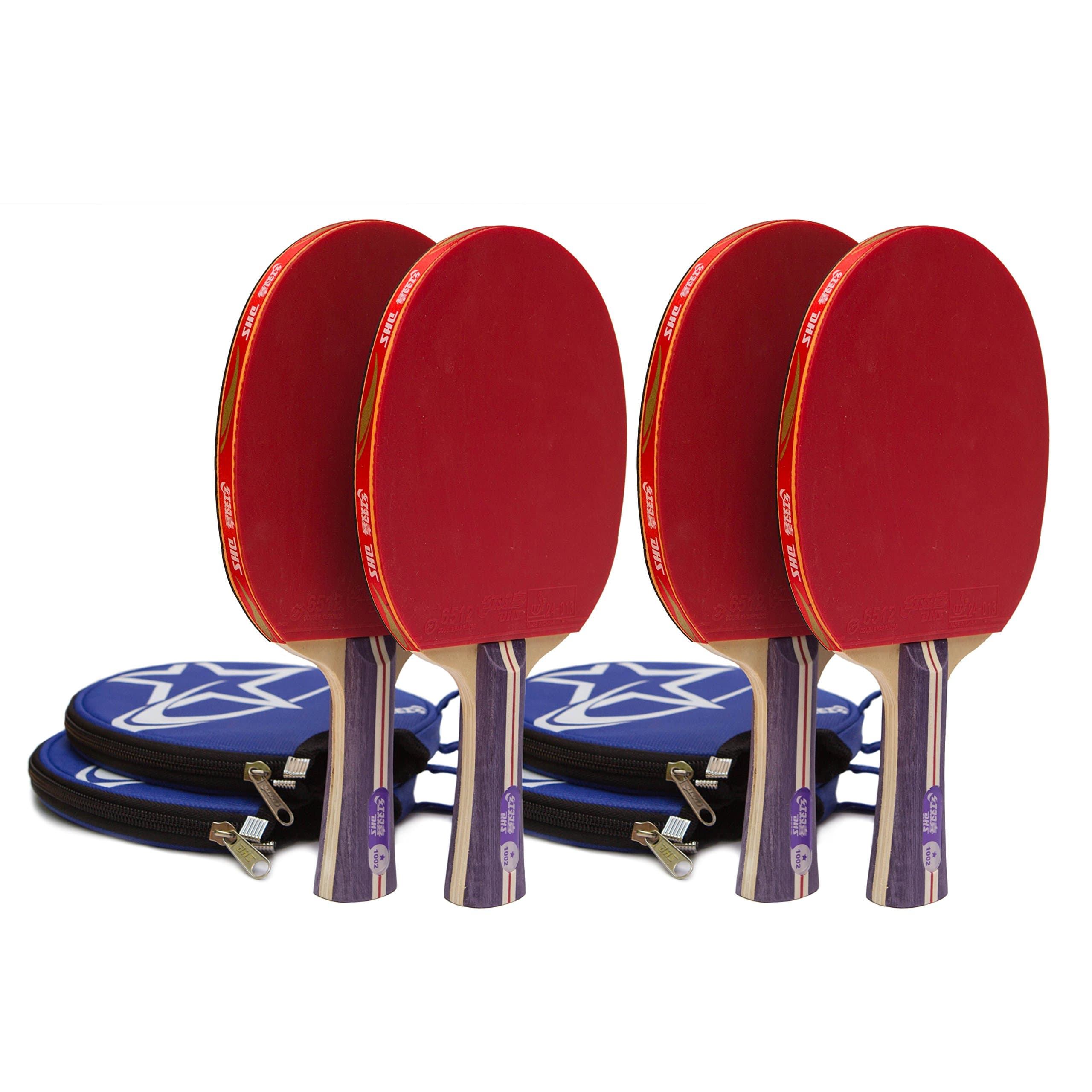 JoyNFun Competition Grade Ping Pong Paddles Set of 4 with Padded Storage Cases