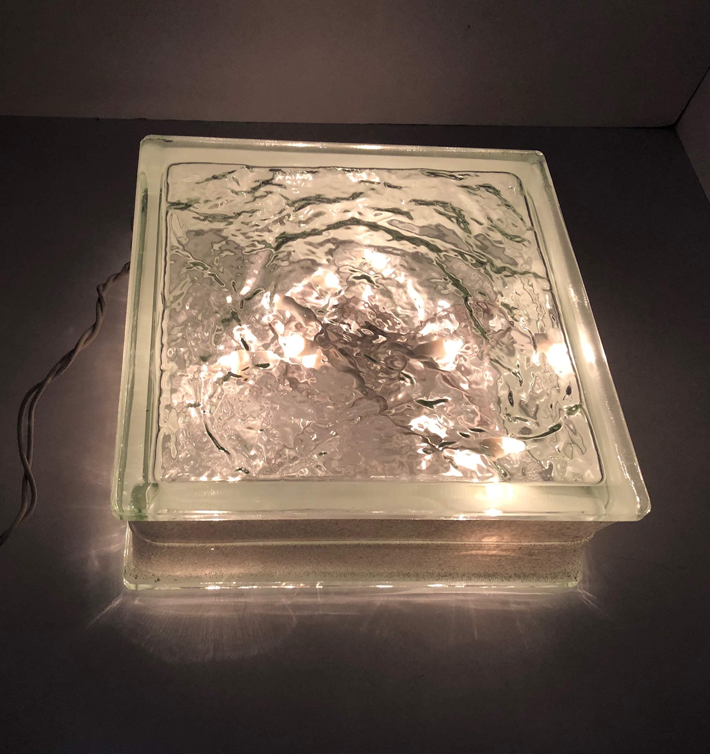 Pre-drilled Glass Block 8x8x3 with 3" White Border for Christmas Lights and Holiday Decor