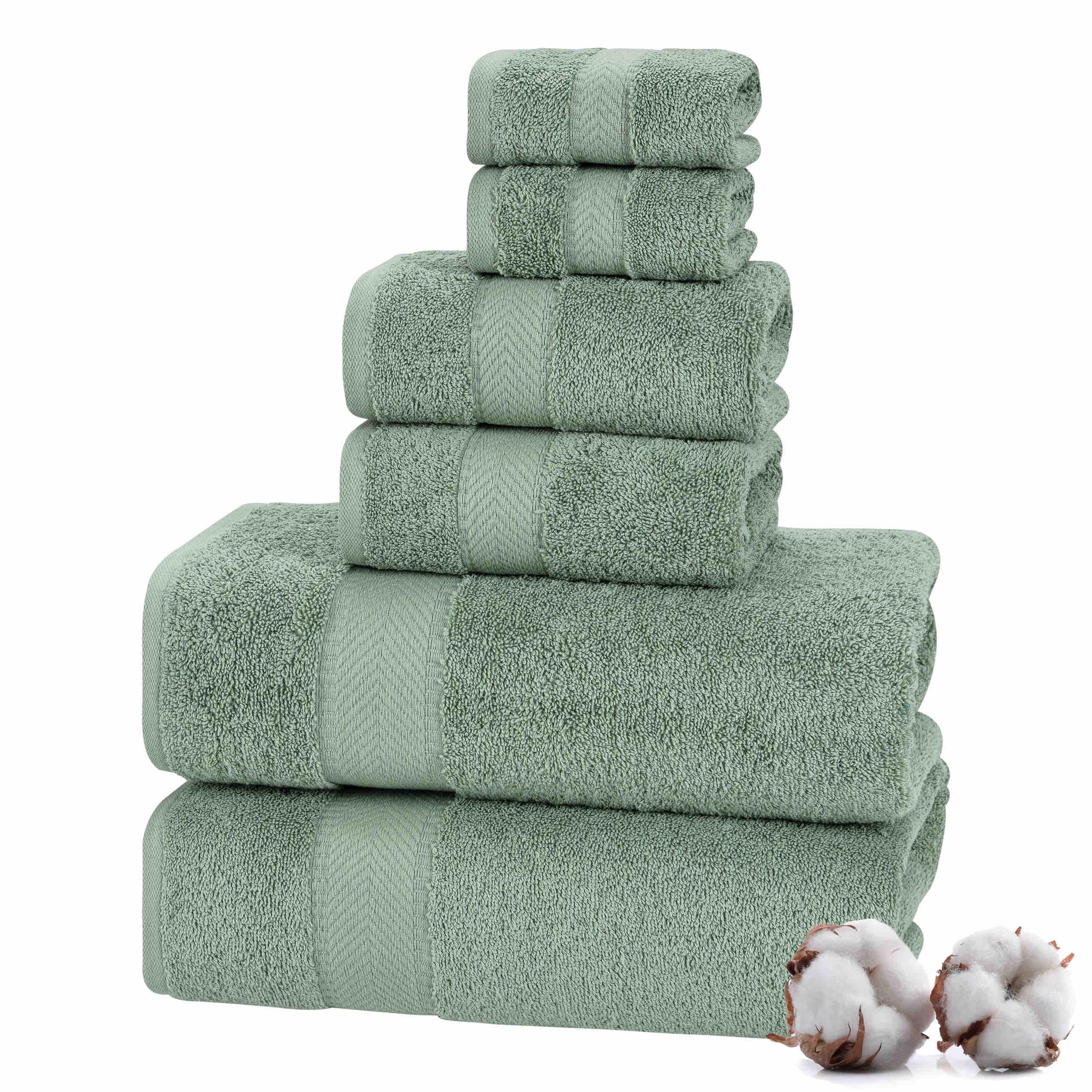 TEXTILOM 100% Turkish Cotton 6 Pcs Luxury Bath Towels, Soft & Absorbent Bathroom Towels Set (2 Bath Towel, 2 Hand Towel, 2 Washcloths)- GreenOEKO-TEX STANDARD 100