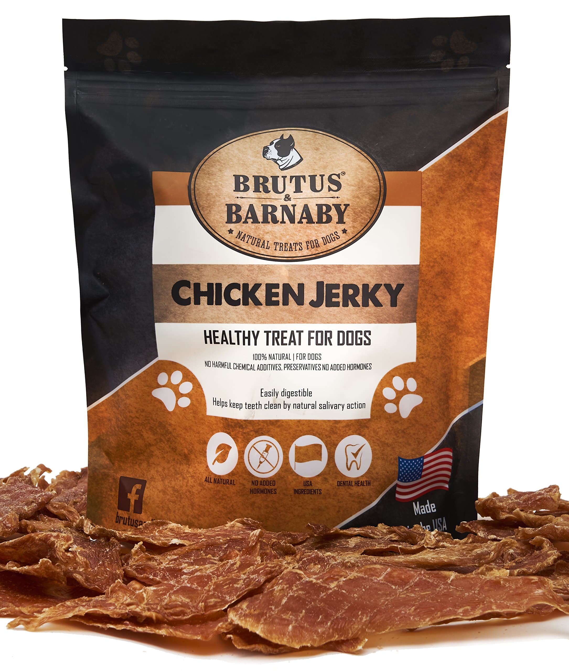 Brutus & Barnaby Chicken Jerky Dog Treats- Dehydrated Crunchy USA Premium Fillets, Grain-Free, Preservative-Free, No Fillers. All Natural Chicken Strips are Great for Dogs and Cats