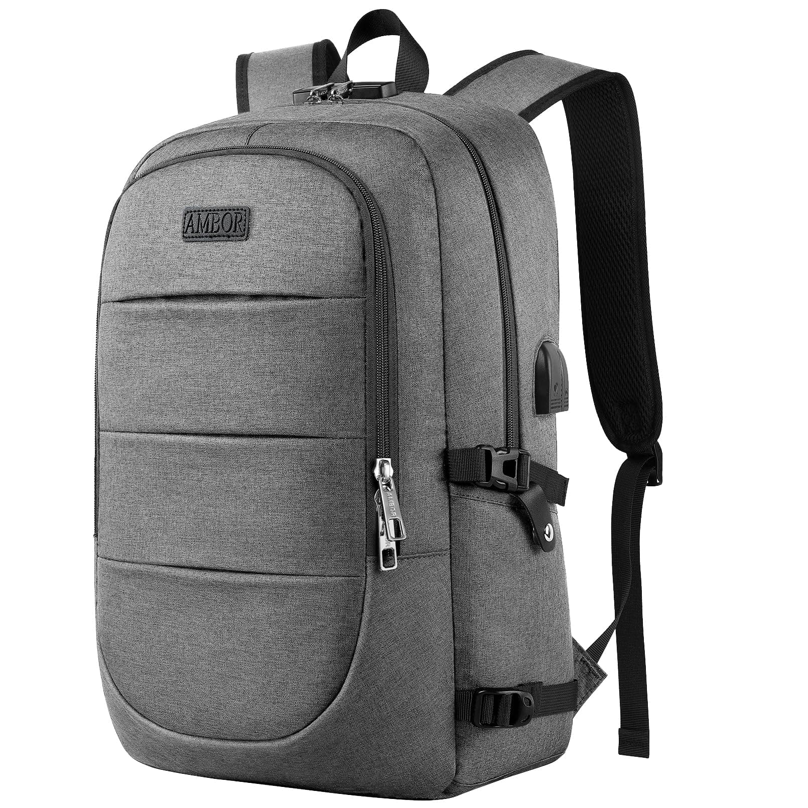 AMBOR Travel Laptop Backpack,18.4 inch Anti Theft Business Laptop Carry on Backpack with USB Charging Port and Headphone Interface, Backpack for Men & Women, Grey
