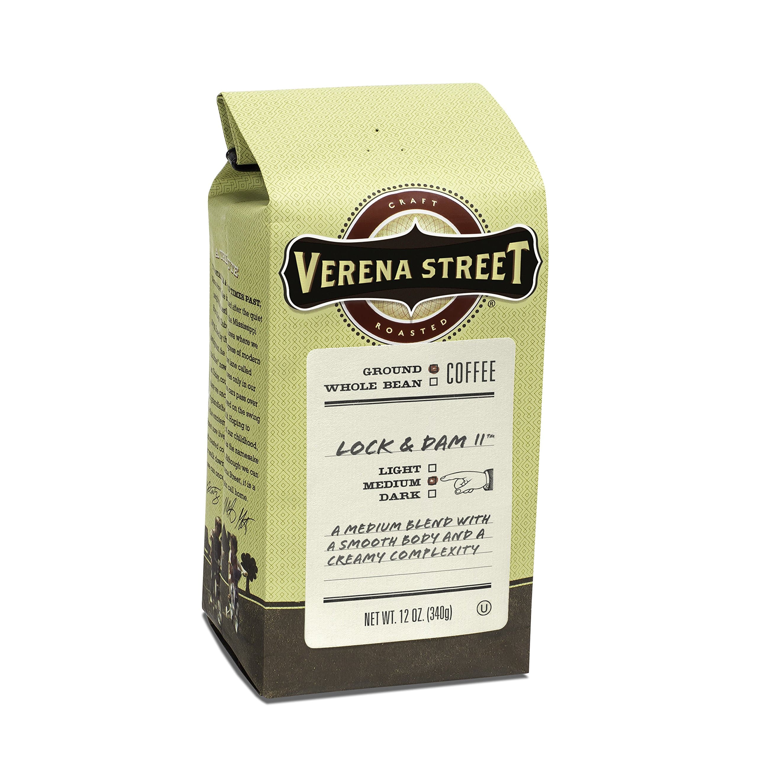 Verena Street12 Ounce Ground Coffee, Light Medium Roast, Lock & Dam 11, Rainforest Alliance Certified Arabica CoffeeRainforest AllianceRainforest AllianceRainforest AllianceRainforest Alliance