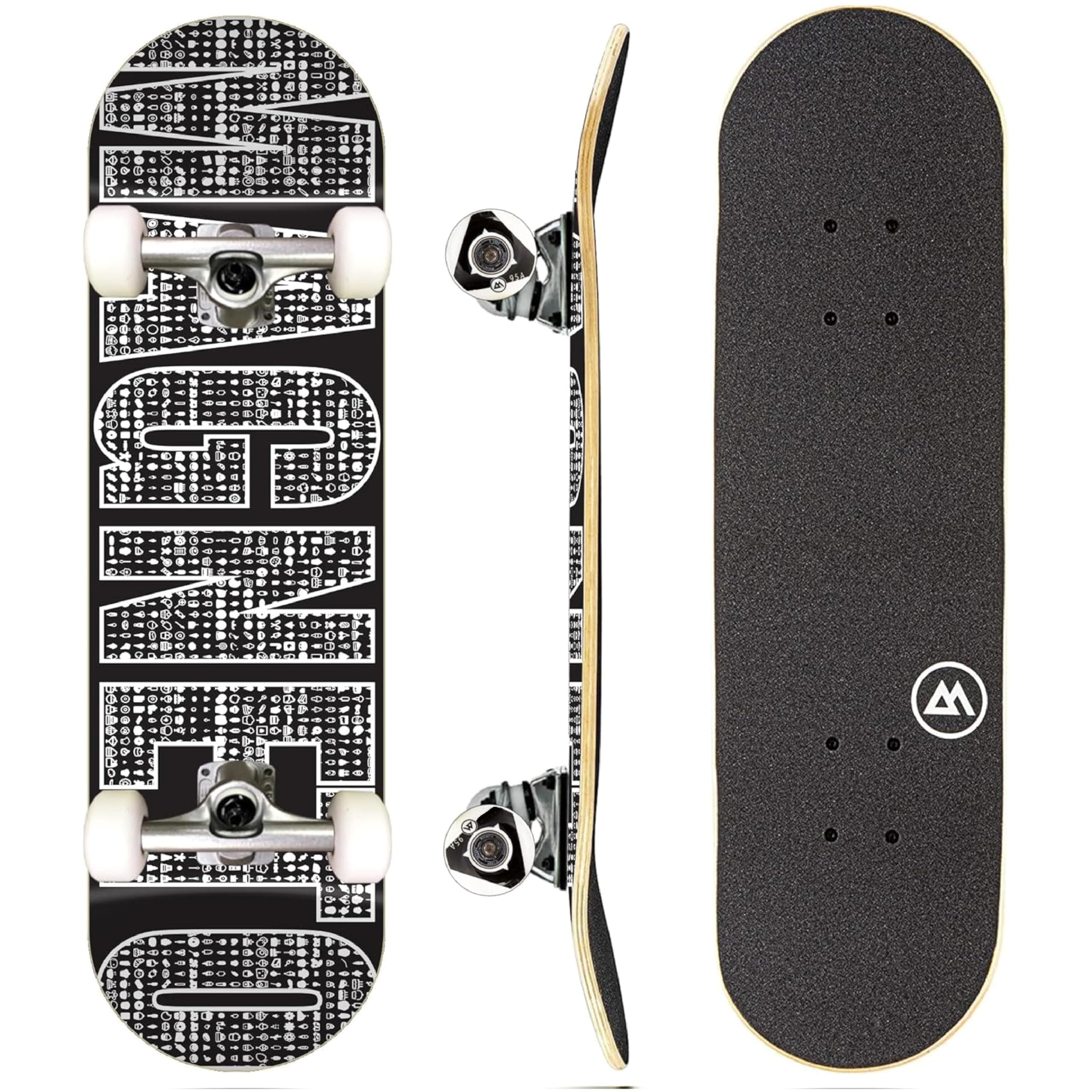 Kids Complete Skateboard | 27.7” x 7.75” | Maple Deck Components and Grip Tape | Full Assembled | Designed for Kids Teens Youth Boys Girls | Great First Board